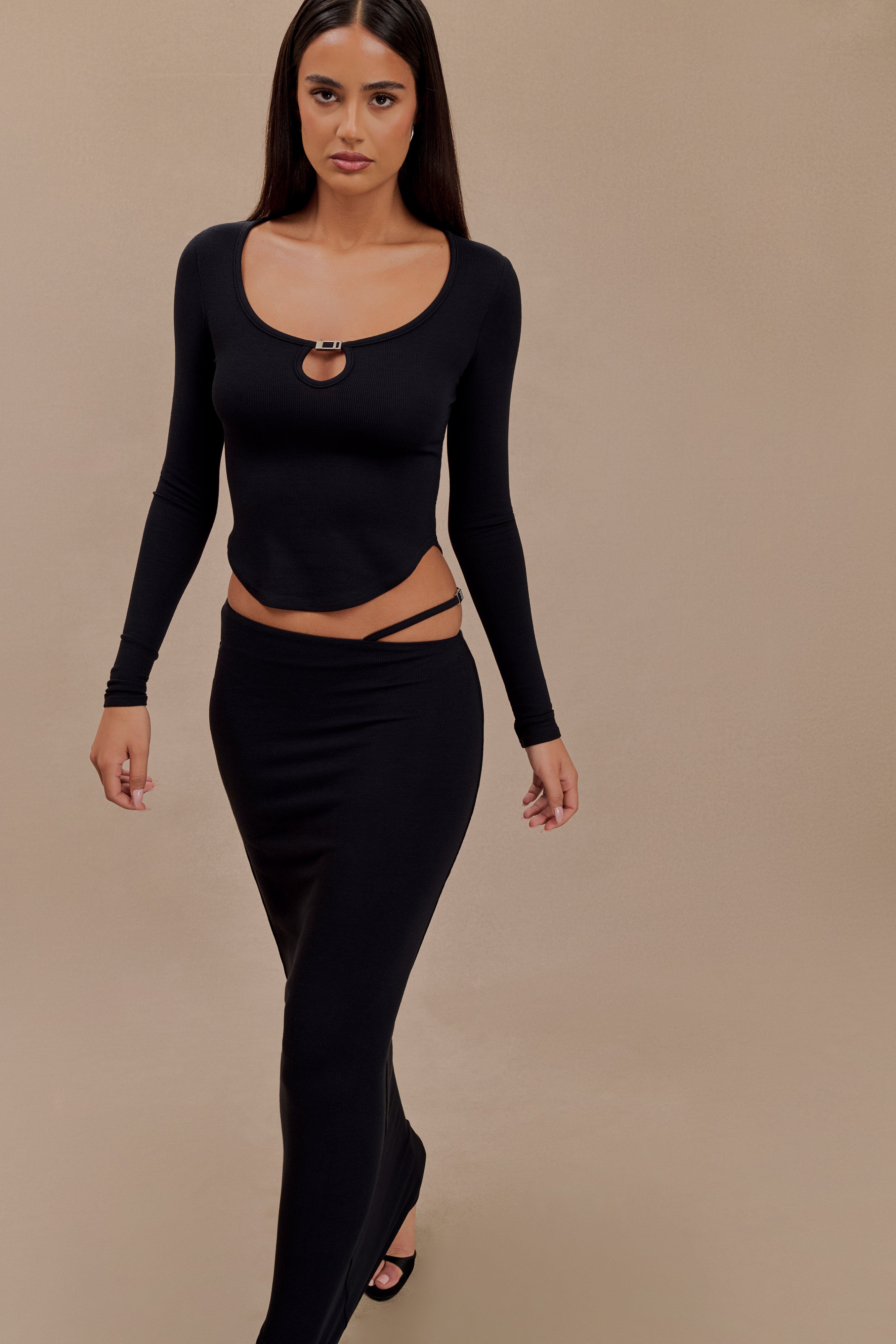 Natalia Modal Buckle Maxi Skirt - Black、mySite、solidvoid