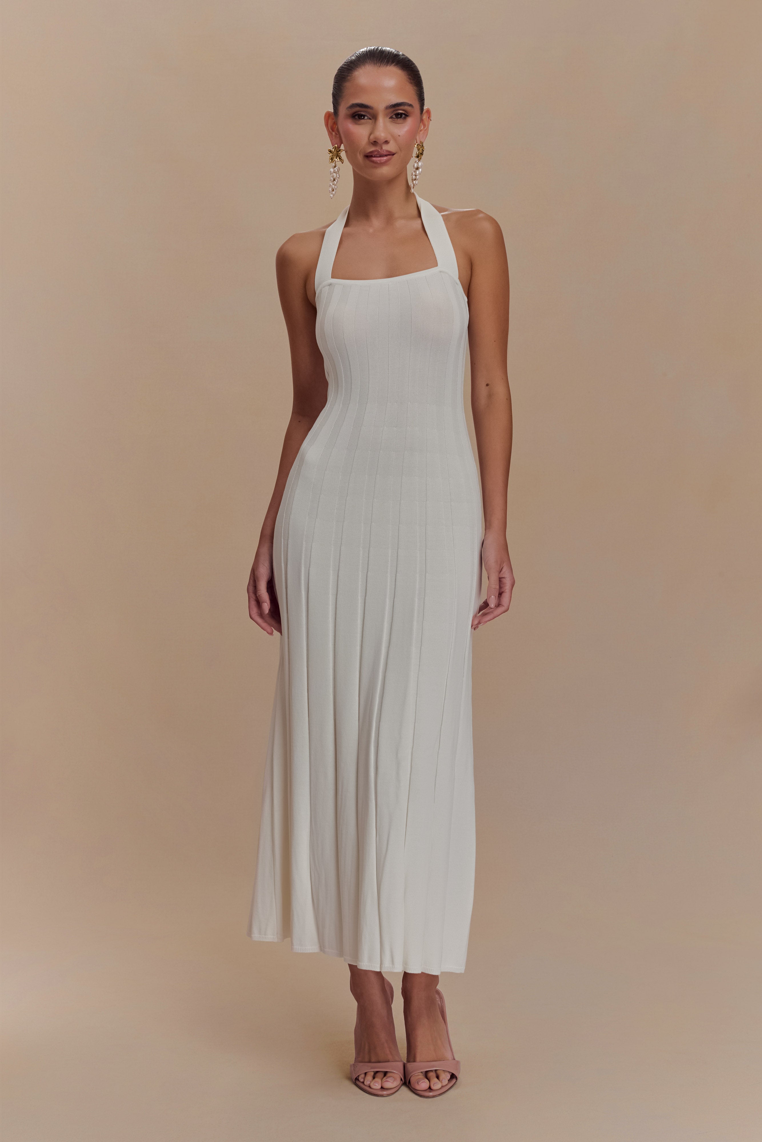 Jacqui Halter Knit Midi Dress - Ivory、mySite、solidvoid