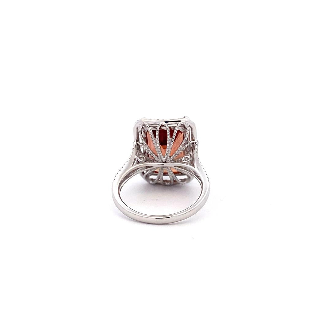  Estate 14K White Gold Emerald Cut Sunstone & Diamond Halo Ring