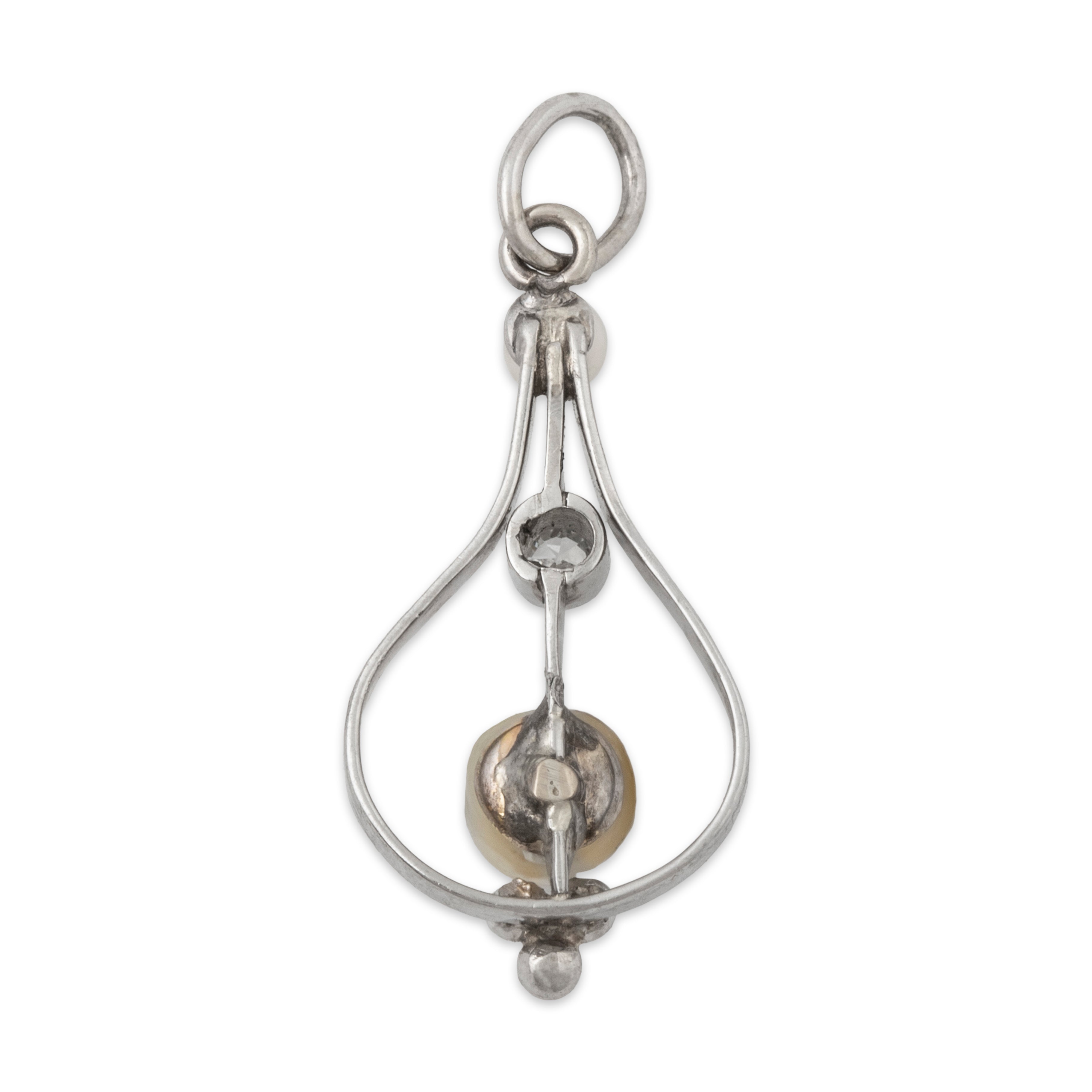 Antique Art Nouveau Platinum Pearl Diamond Openwork Teardrop Charm / Pendant、mySite、hinf8tx79