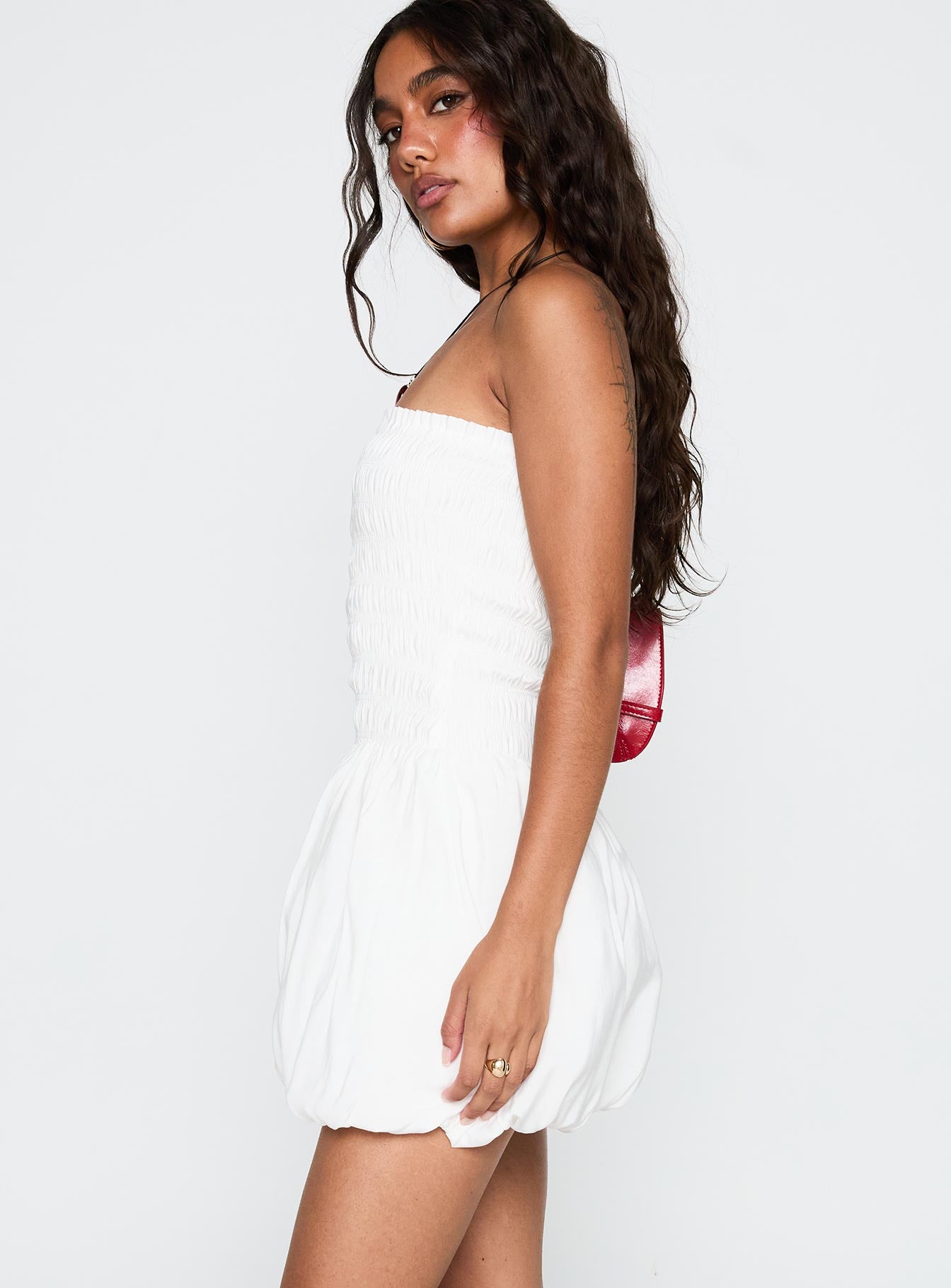 Anemone Bubble Hem Mini Dress White、mySite、solidvoid