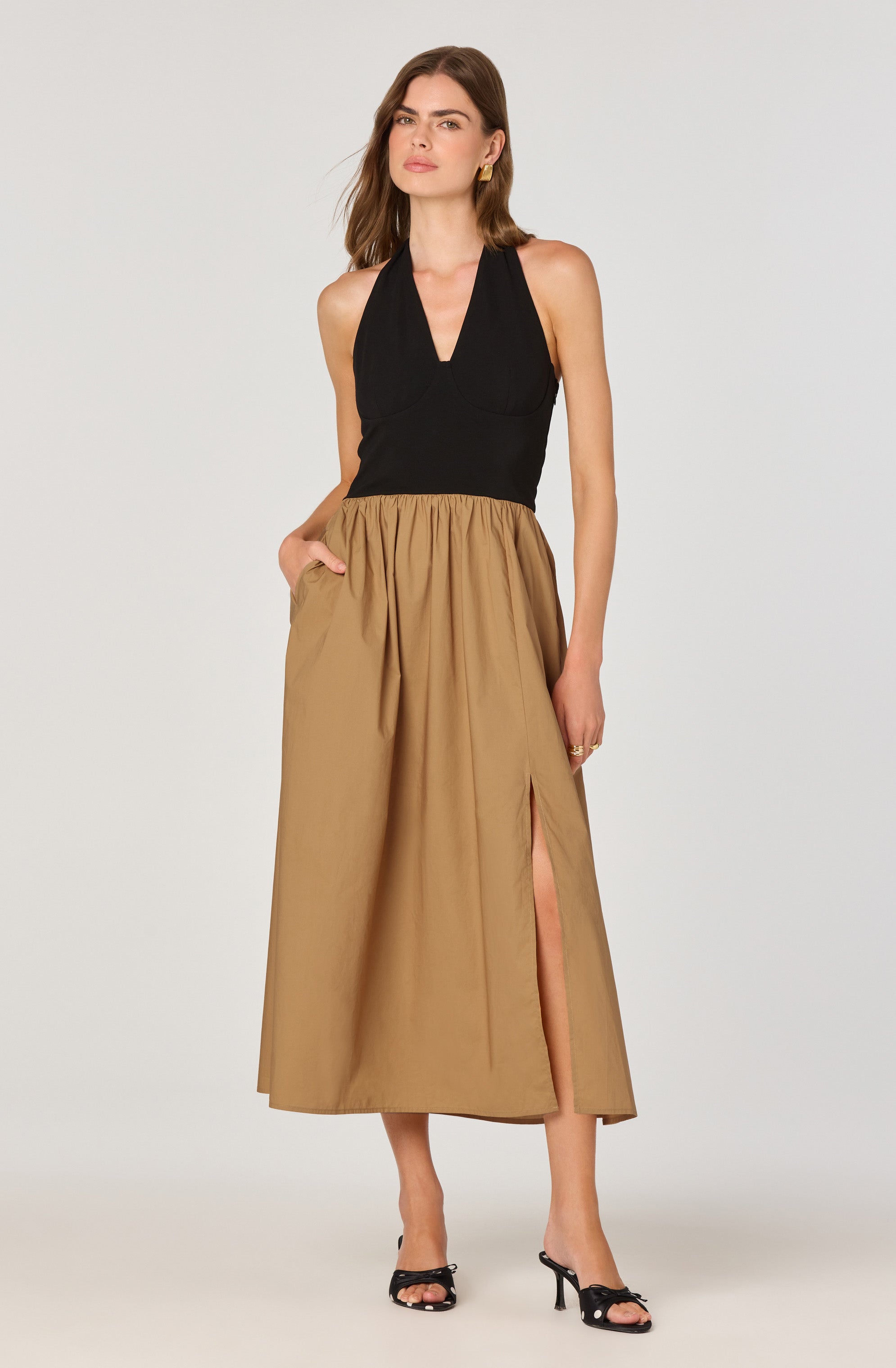 Mixed Media Halter Midi Dress、mySite、solidvoid