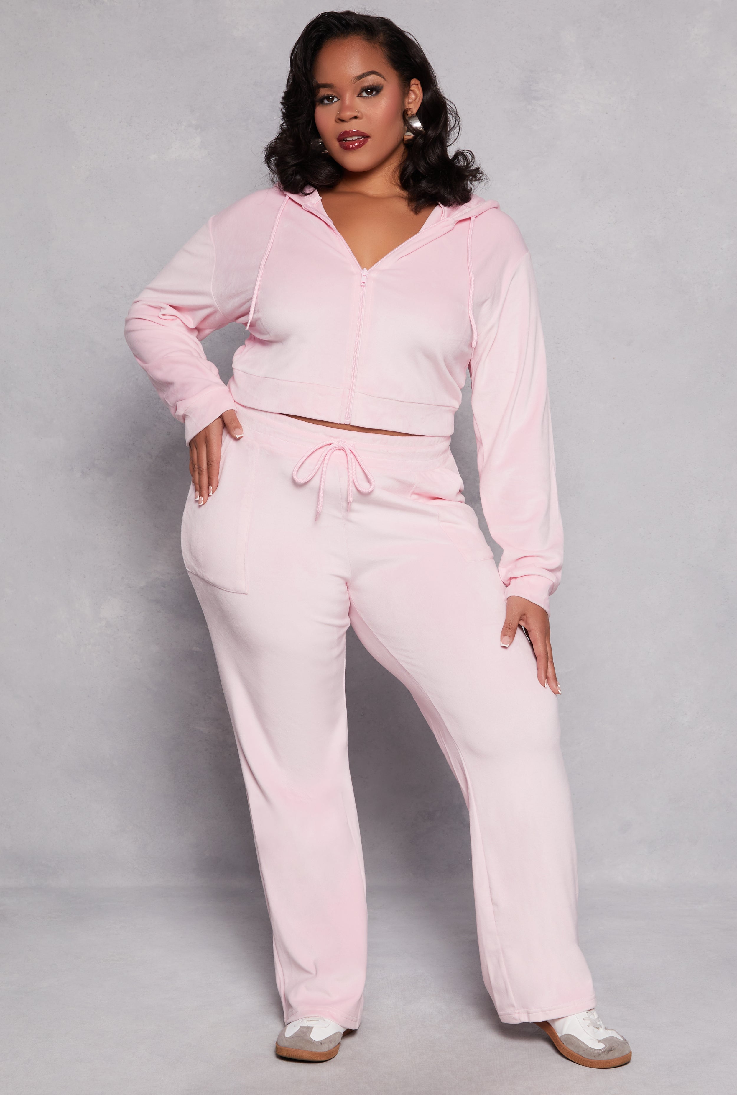 Plus Size Velour Drawstring Straight Leg Pants、mySite、camillekostekn