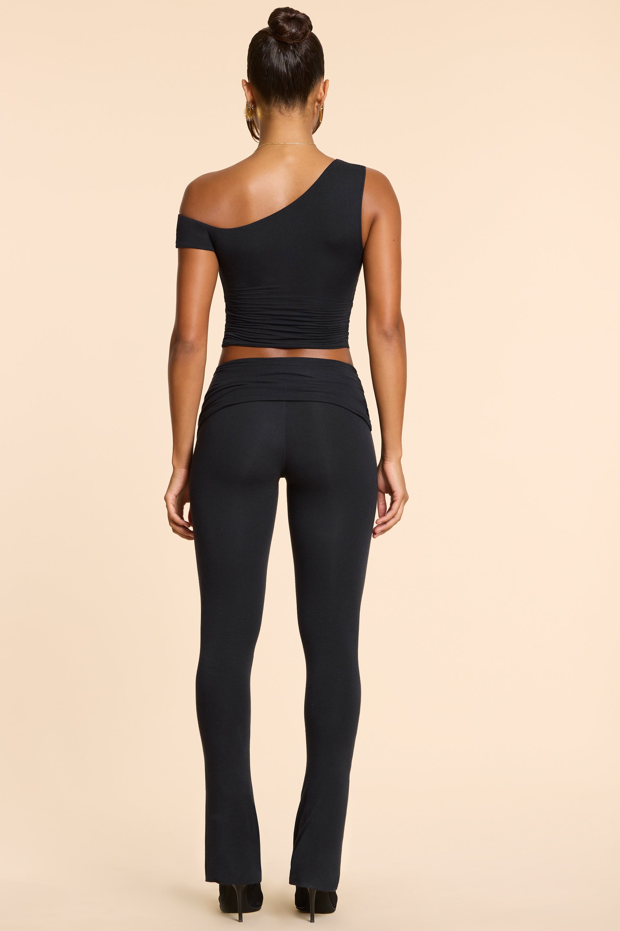 Petite Mid Rise Modal Cashmere Blend Trousers in Black、mySite、solidvoid