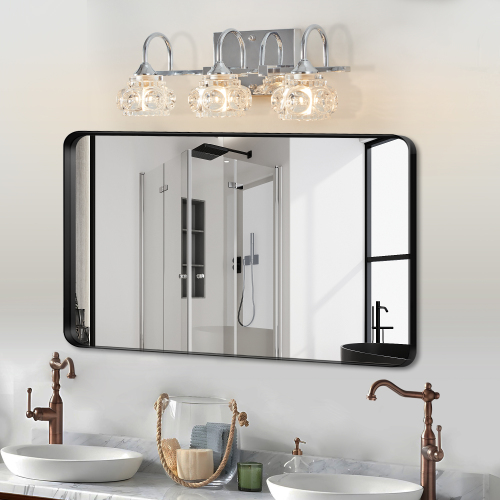 23" Retro 4-Light Bathroom Vanity Light Fixture - Black Finish with Crystal Glass Shades, Wall Mounted Lighting for Bathroom, Powder Room, and Vanity Mirror (No Bulbs)、、eastwooduniform