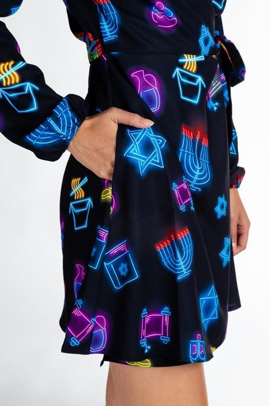 The Latke'd & Loaded Neon Hanukkah Wrap Dress、mySite、topwebapps