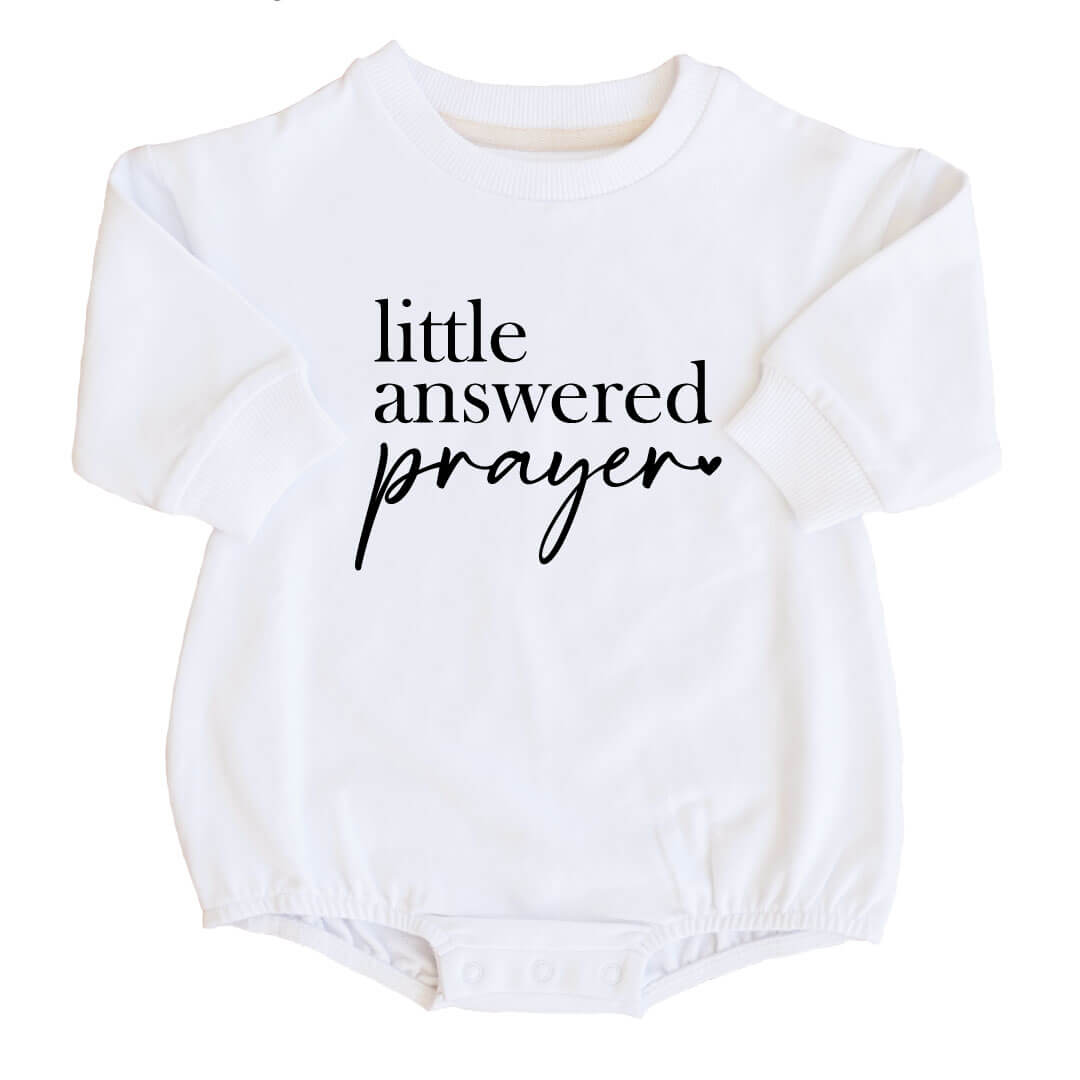  Little Answered Prayer Graphic Sweatshirt Bubble Romper | White、mySite、layawaytickets