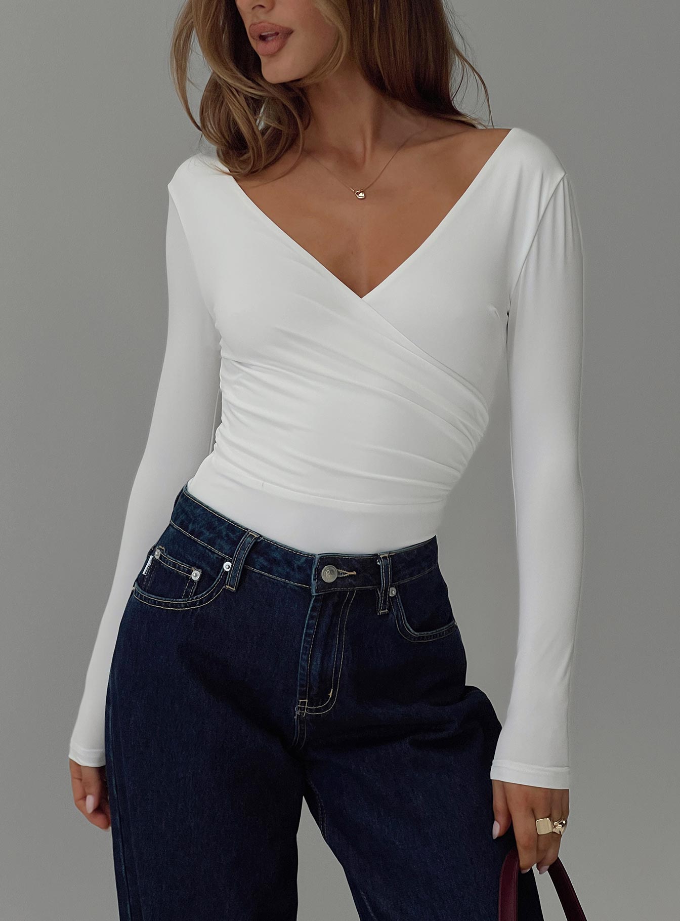 Right Here Cross Detail Bodysuit White、mySite、solidvoid