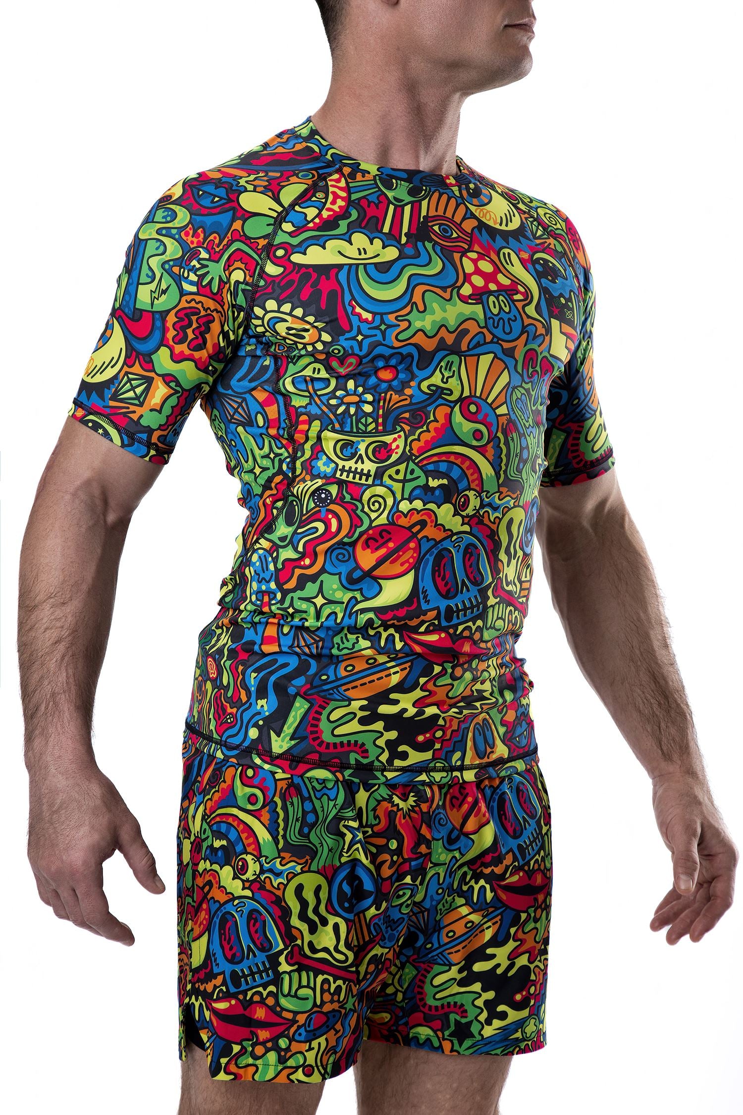 Men's Psychedelic Wotto Doodle Jiu Jitsu Rashguard - Short Sleeve、mySite、gigharbornorthrealestate
