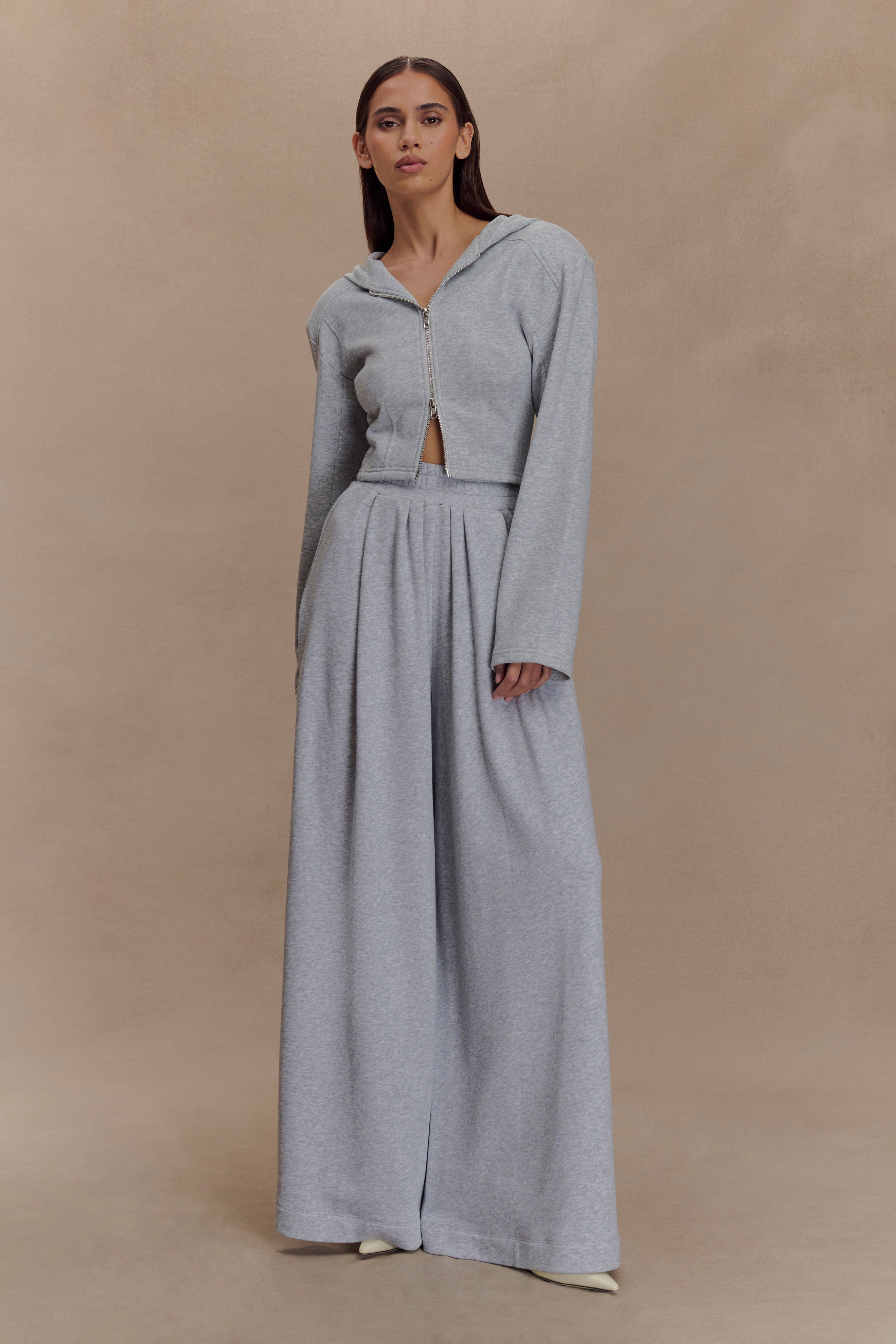 Aspen Gathered Wide Leg Jogger - Light Grey Marle、mySite、solidvoid