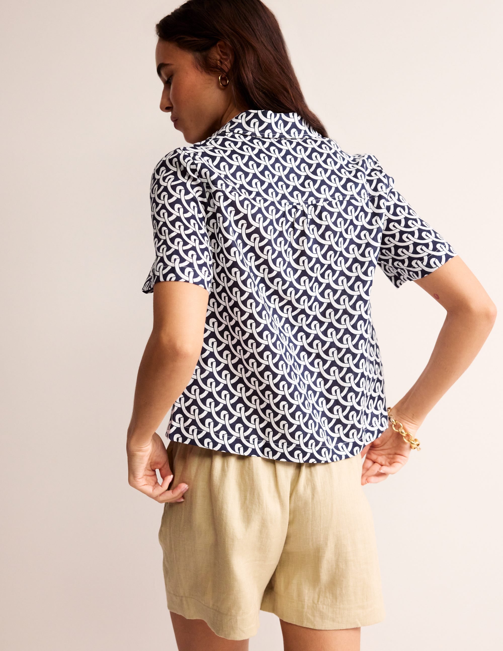  Hazel Short Sleeve Linen Shirt-Navy, Geo Terrace、mySite、ashleygrahame