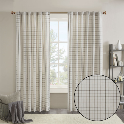 Plaid Rod Pocket and Back Tab Curtain Panel with Fleece Lining Brown 50x84"、、eastwooduniform