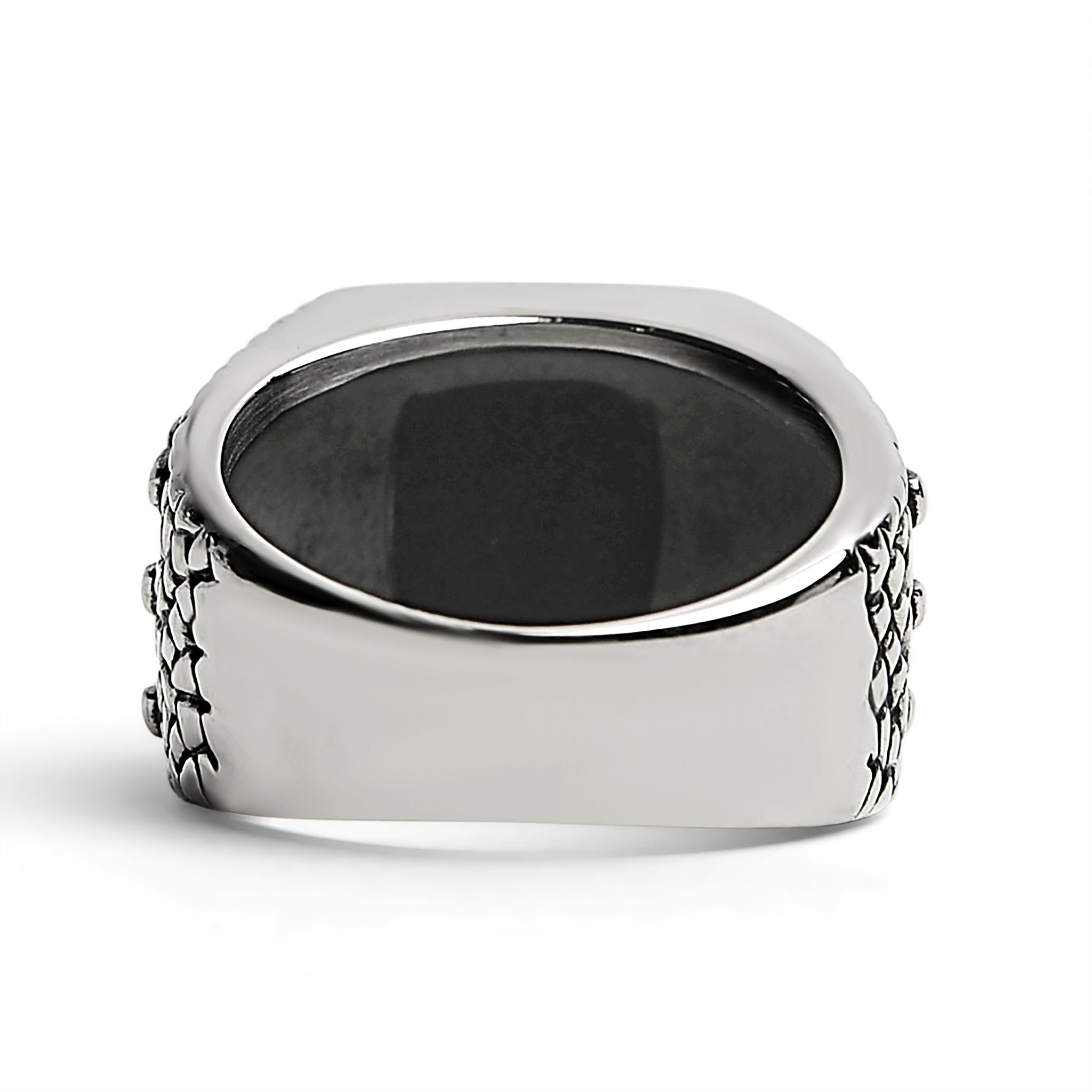 Detailed Cubed Center Black Stone Stainless Steel Ring / SCR4020、mySite、dreamappss