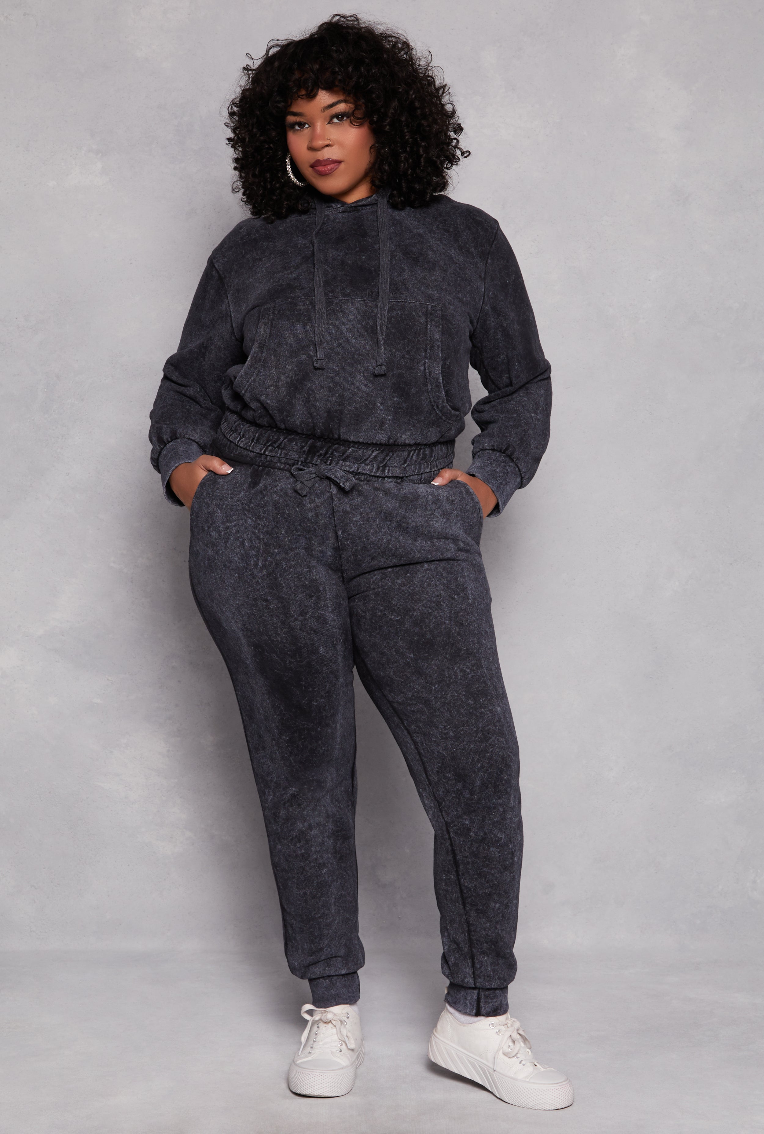 Plus Size Acid Wash Drawstring Joggers、mySite、camillekostekn