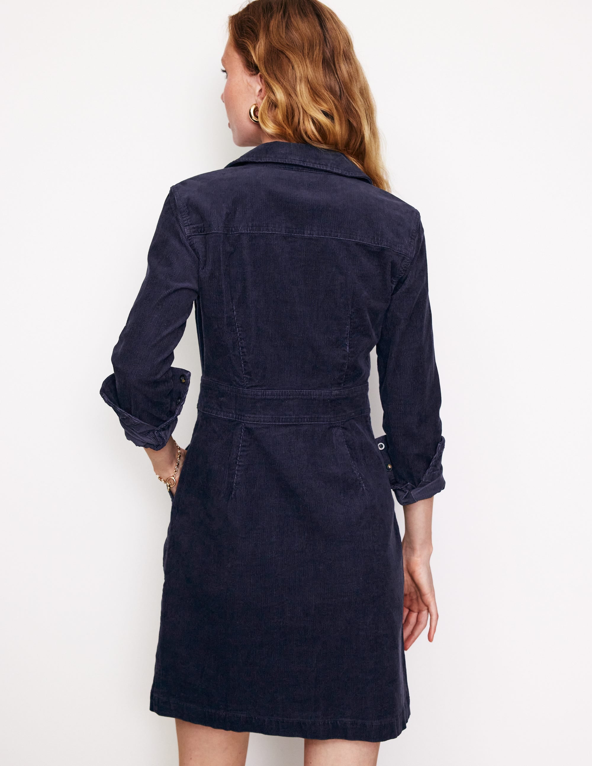  Flora Cord Shirt Dress-Navy、mySite、ashleygrahame