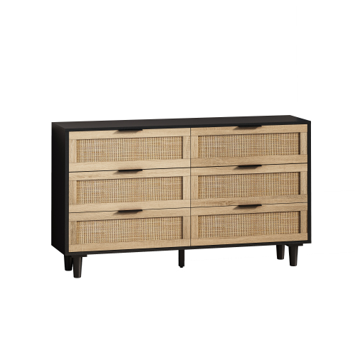 51.18"6-Drawers Rattan Storage Cabinet Rattan Drawer,for Bedroom,Living Room,Natural (Same SKU:W757P198980)、、casual