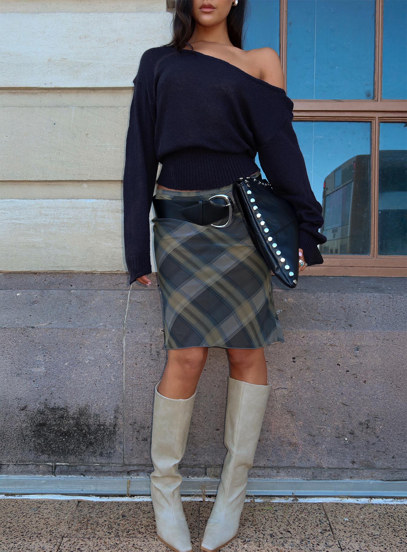 Shoreline Midi Skirt Blue Check、mySite、solidvoid