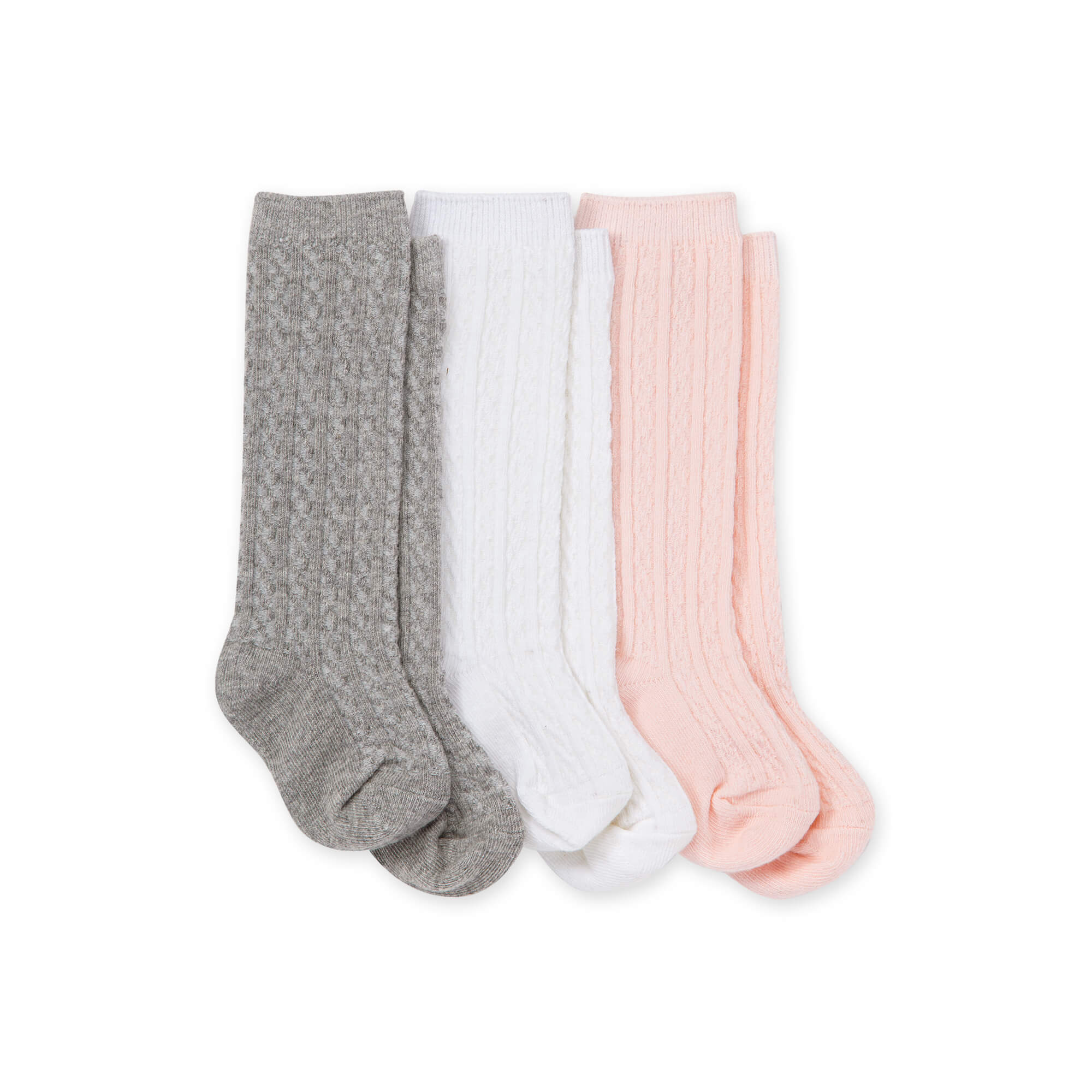 Organic Cotton Cable Knit Knee High Socks 3 Pack、mySite、g9winljtr