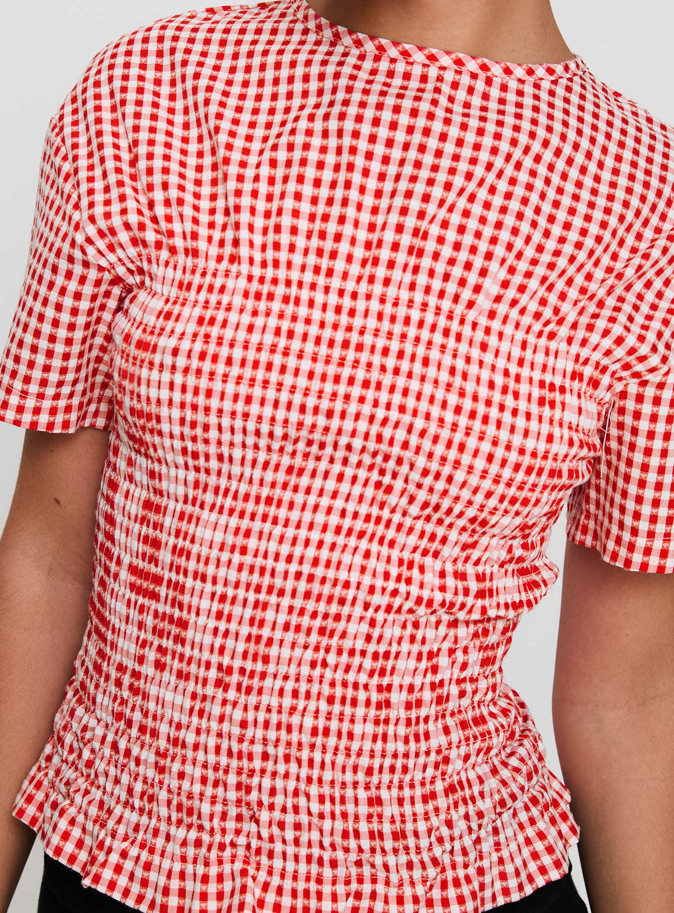 Maybe Tomorrow Ruched Top Red Check、mySite、solidvoid