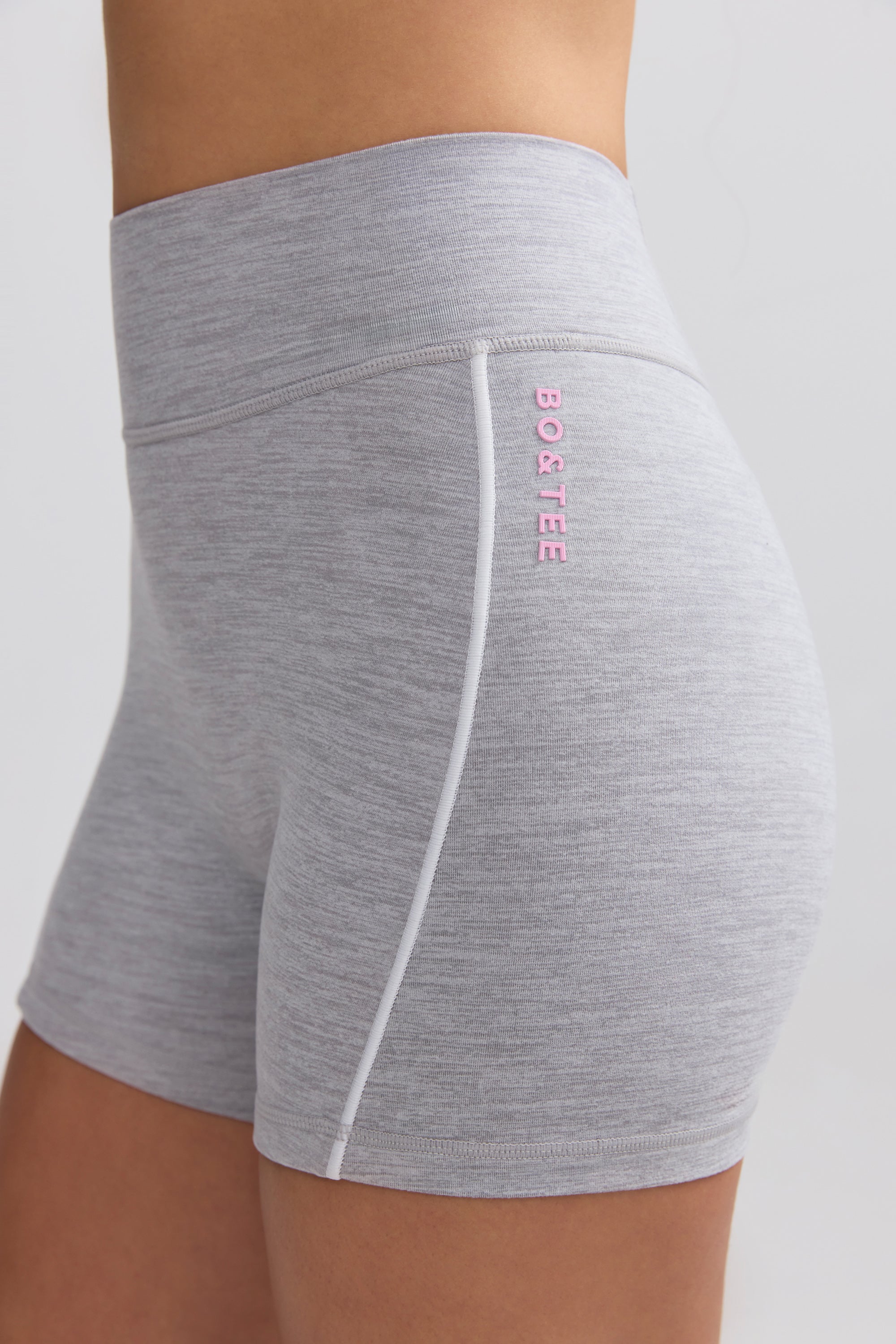 Soft Active Contrast-Trim Mini Shorts in Ice Grey、mySite、solidvoid