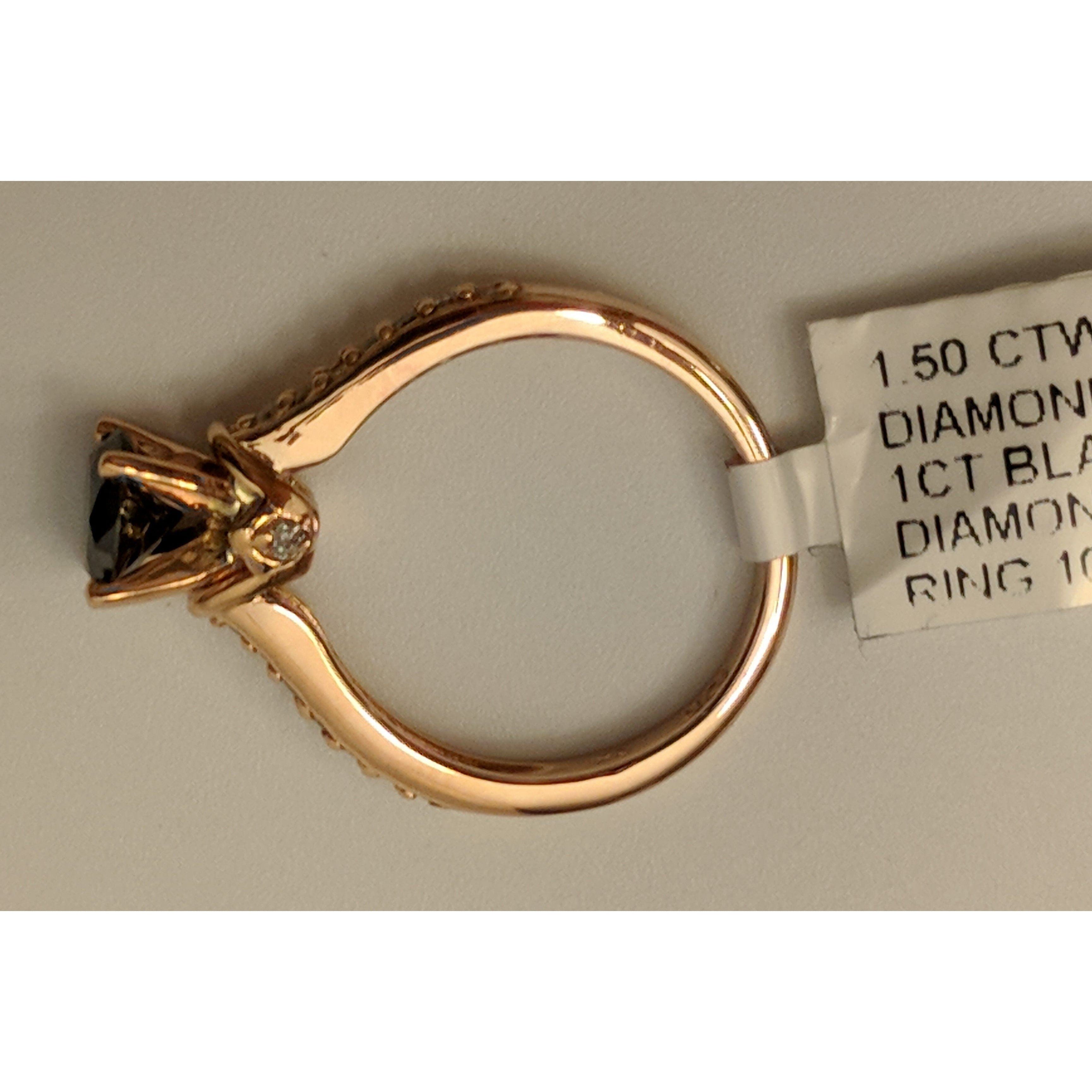 Black Diamond Solitaire Engagement Ring with Diamond Shanks, 1.5ctw in 10K Rose Gold-Gorgeous!、mySite、g9winljtr