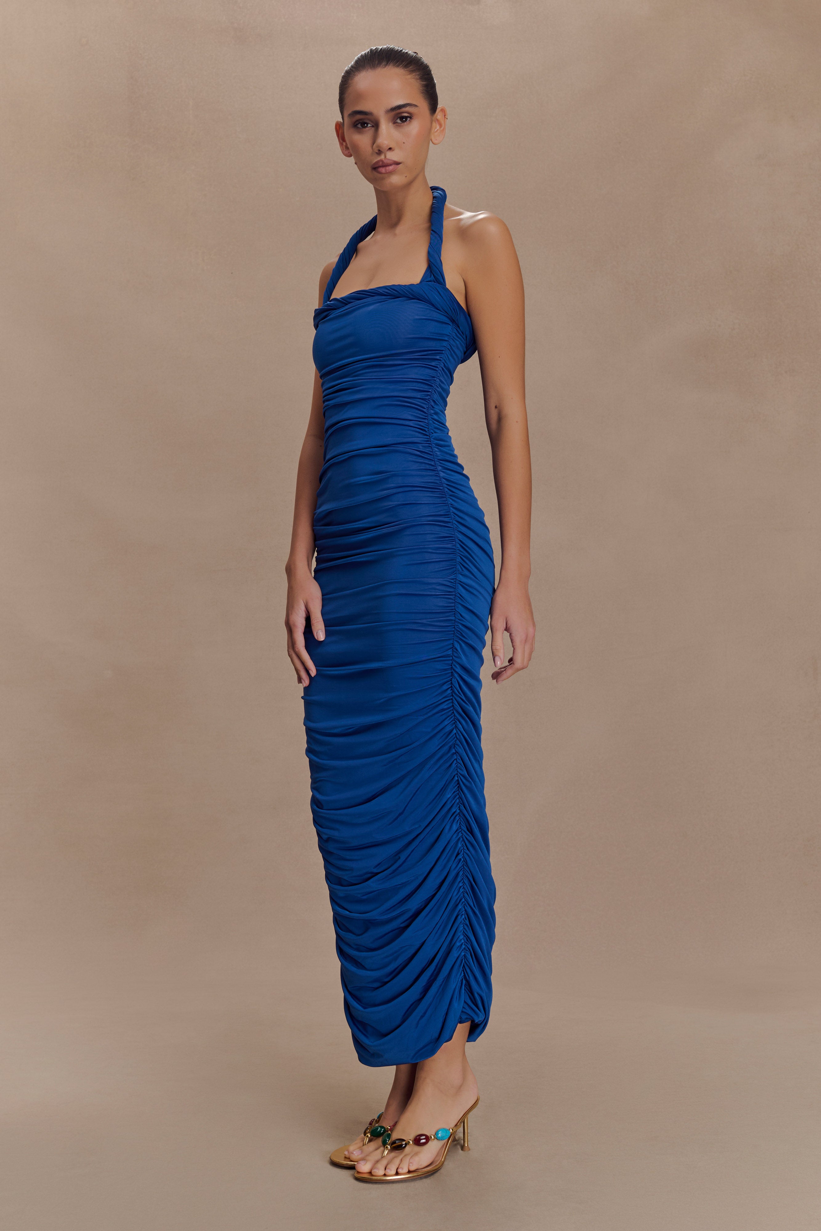 Camila Ruched Halter Midi Dress - Cobalt、mySite、solidvoid