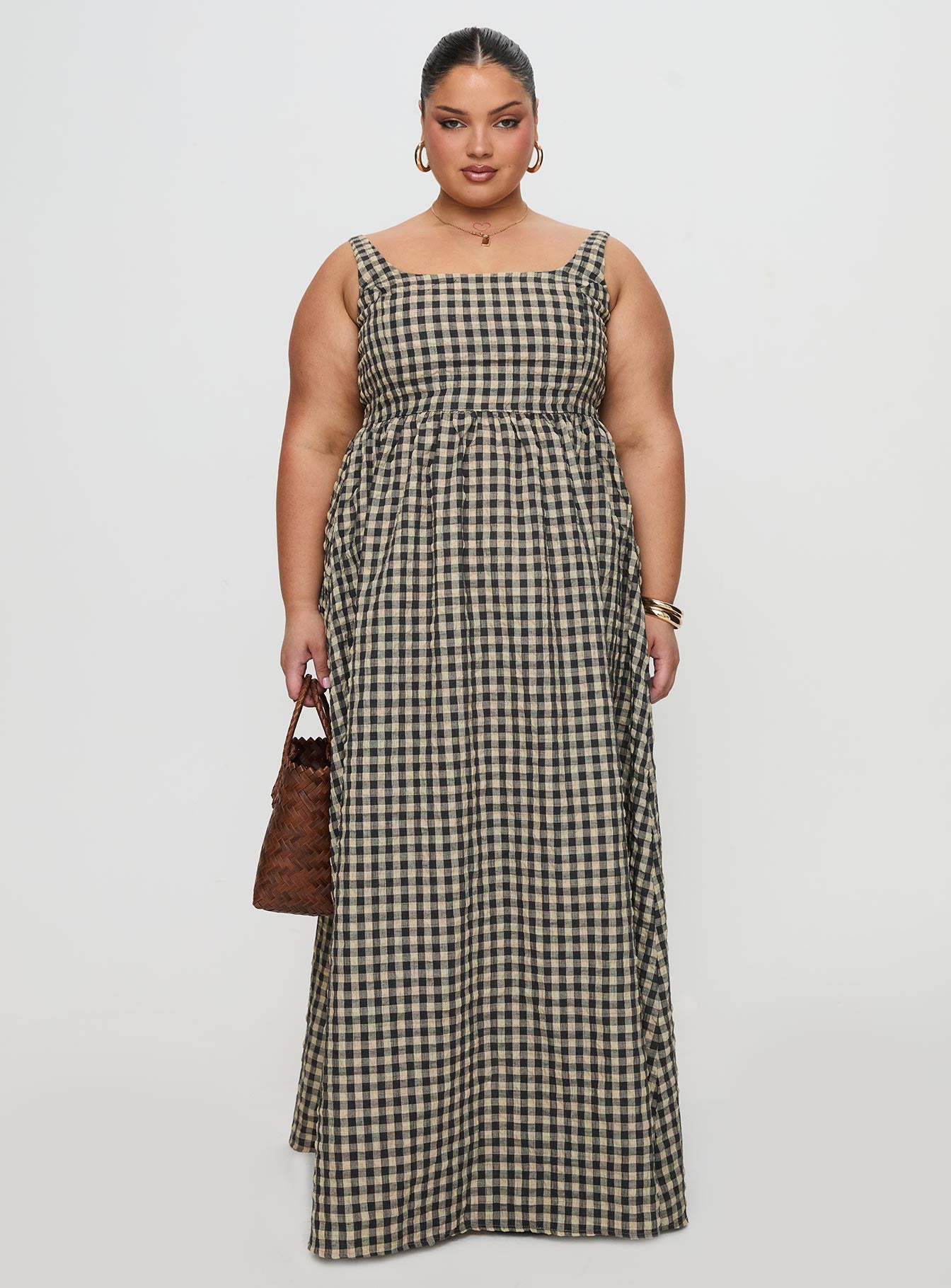 Cartmel Check Maxi Dress Black / Cream Curve、mySite、solidvoid
