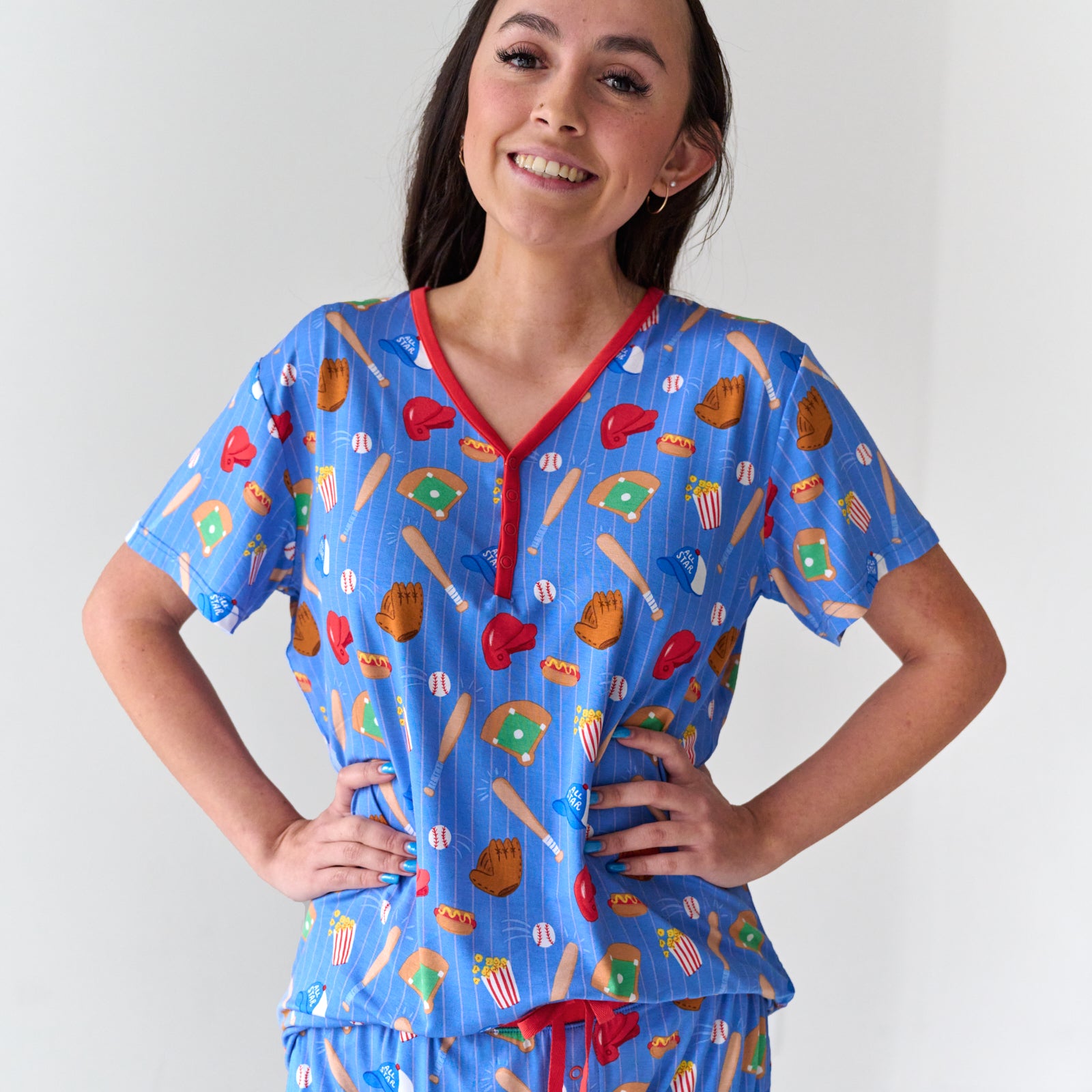 Blue All Stars Women's Short Sleeve Pajama Top、mySite、g9winljtr