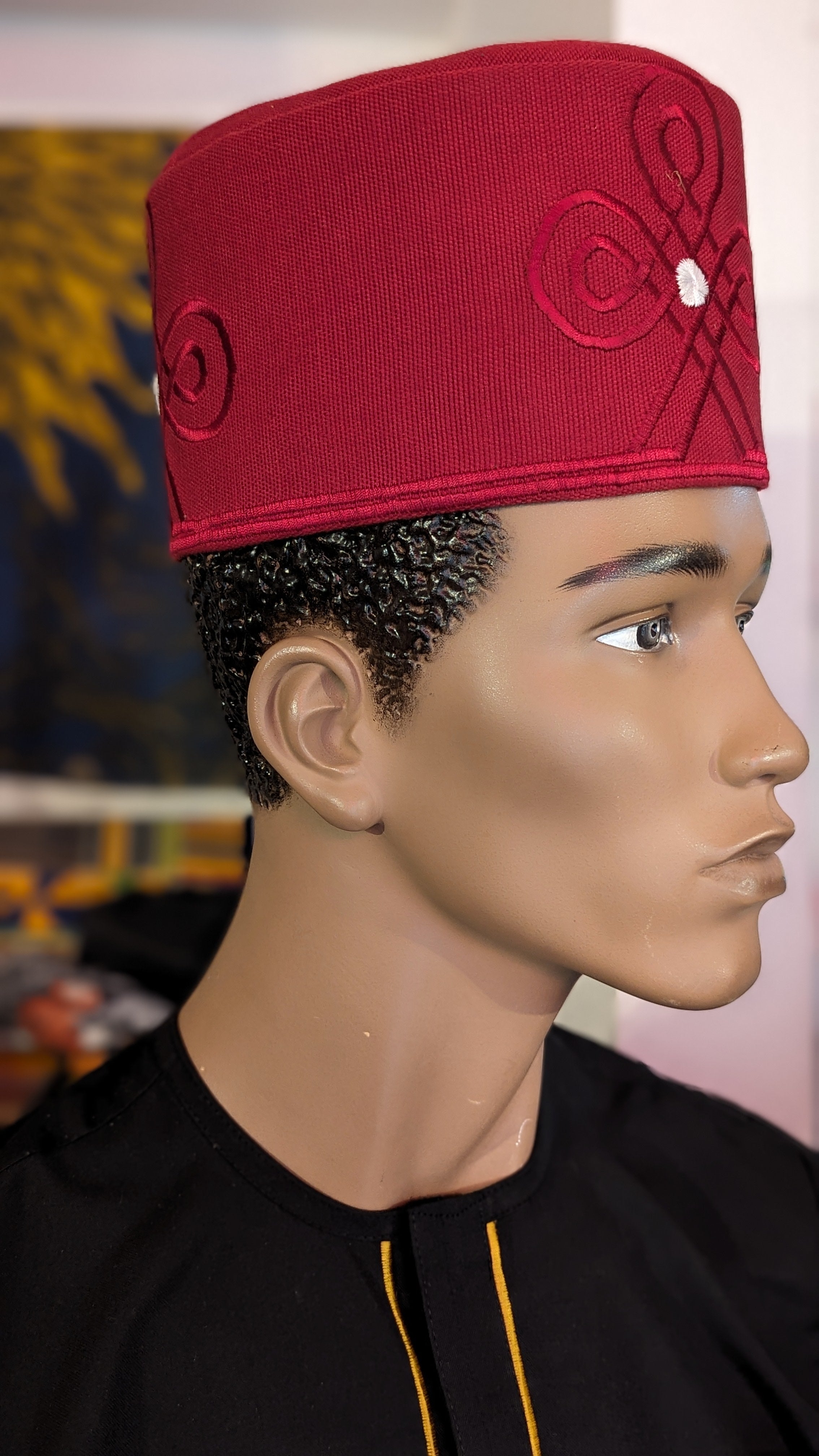 Dupsie's Oke-Bode Burgundy Aso Oke Fila Kufi Cap hat DPABWEH、mySite、solidvoid