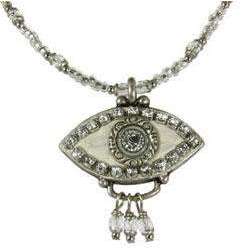 Michal Golan Crystal, Silver and White Evil Eye Pendant and Beaded Necklace With Drop Beads、mySite、topwebapps
