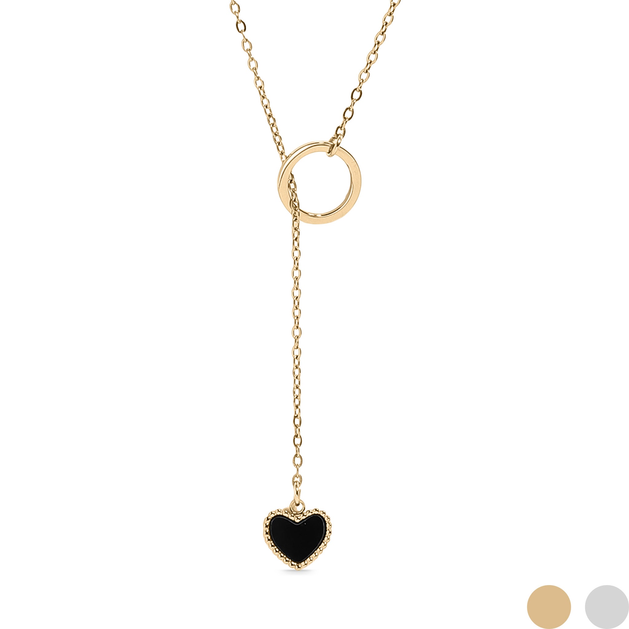 18K Gold PVD Stainless Steel Black Heart Lariat Necklace / CHN0056、mySite、dreamappss
