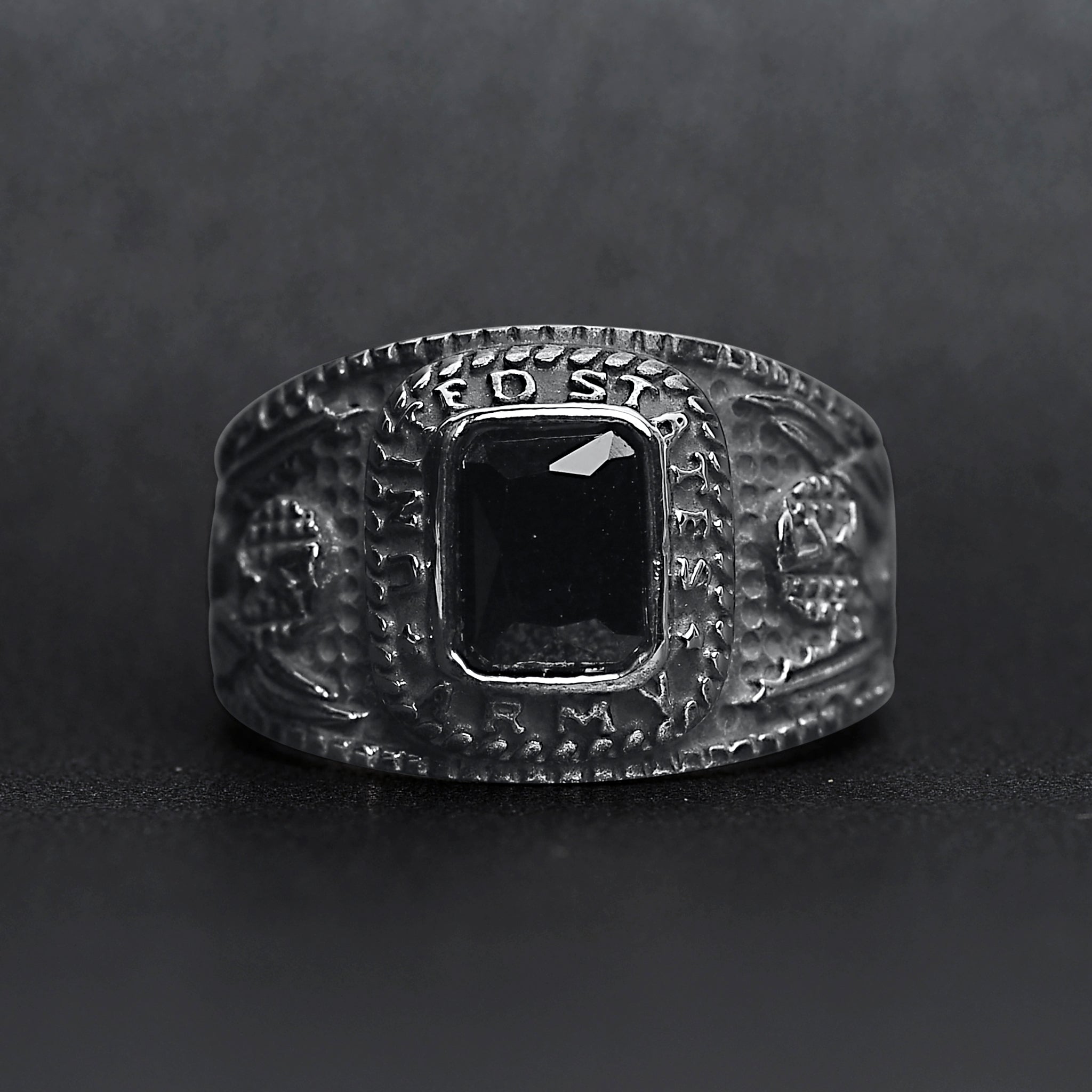 United States Army Stainless Steel With Black Center Stone Women's Ring / MCR4056、mySite、dreamappss
