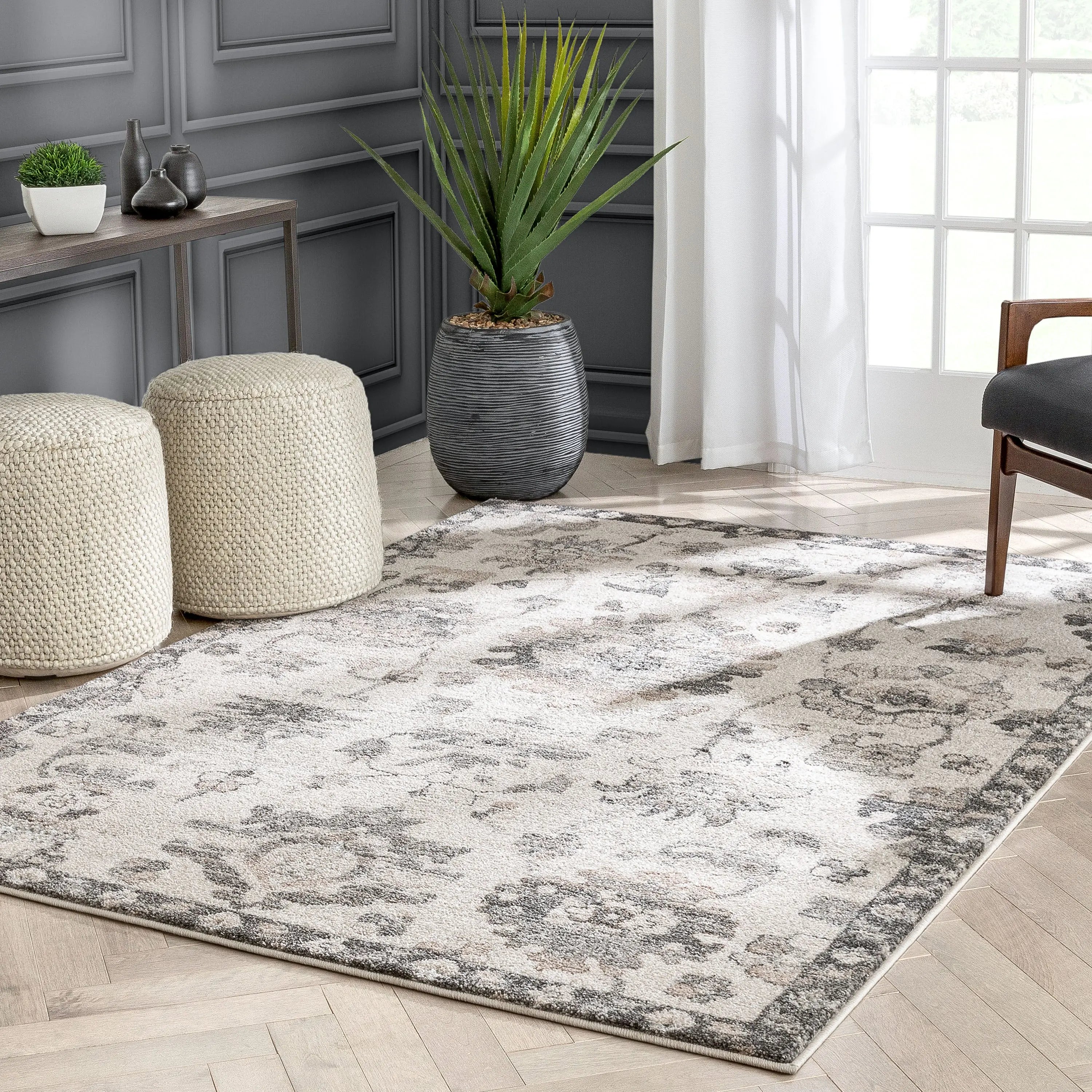 Selma Oriental Floral Pattern Grey Vintage Rug、mySite、gigharbornorthrealestate