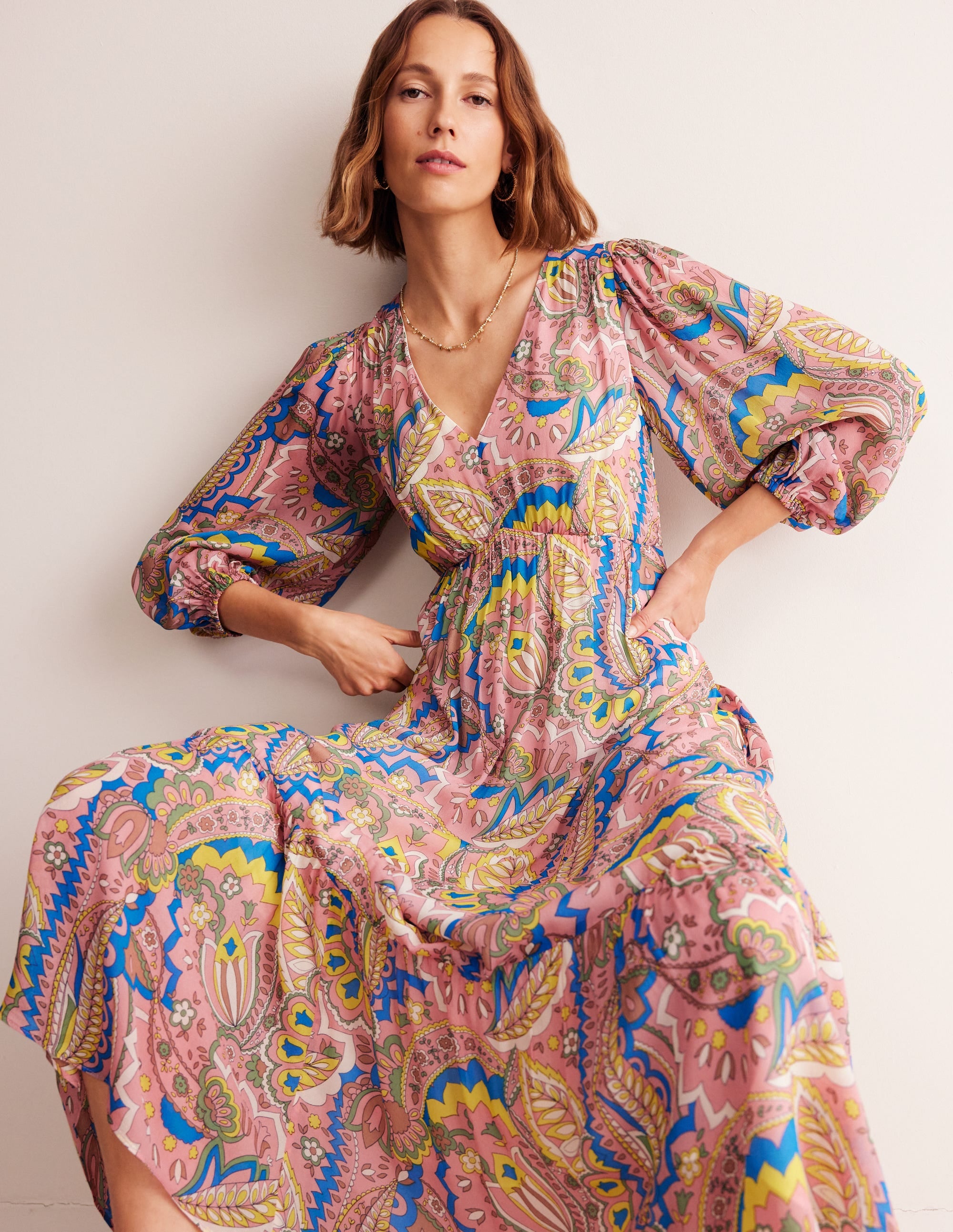 V Neck Puff Maxi Dress-Multi, Foliage Paisley、mySite、ashleygrahame