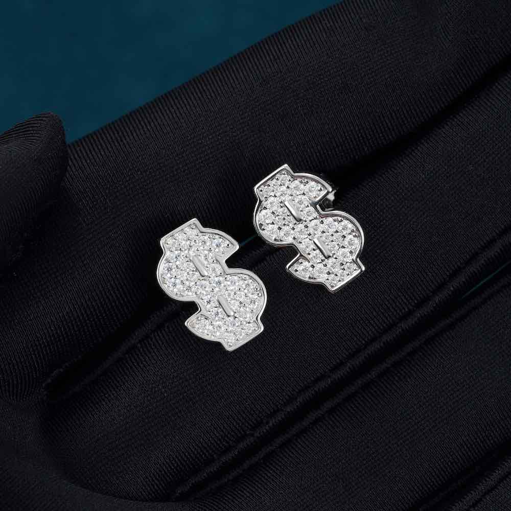 Moissanite Dollar Sign Earrings 14K Gold、mySite、hinf8tx79