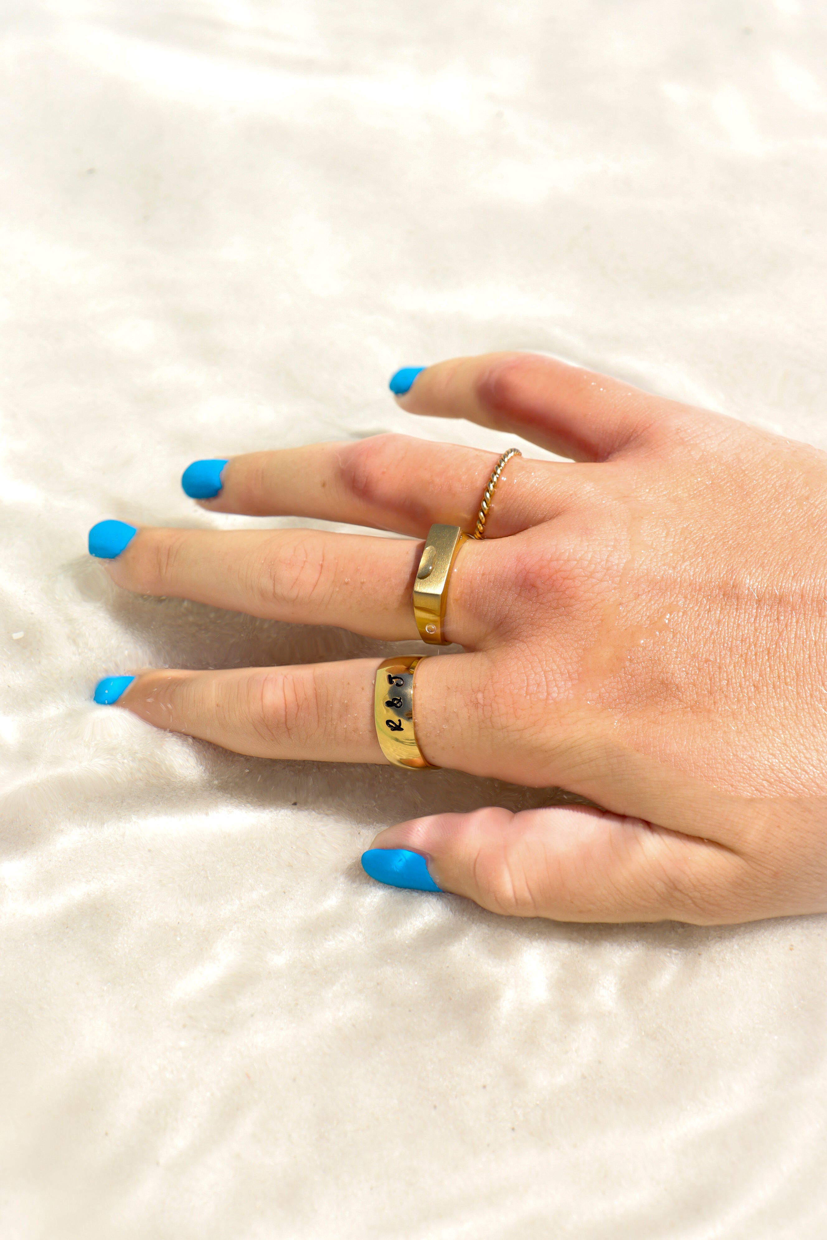 18K Gold PVD Stainless Steel Blank Engravable Rectangle Signet Ring / ESR0002、mySite、dreamappss