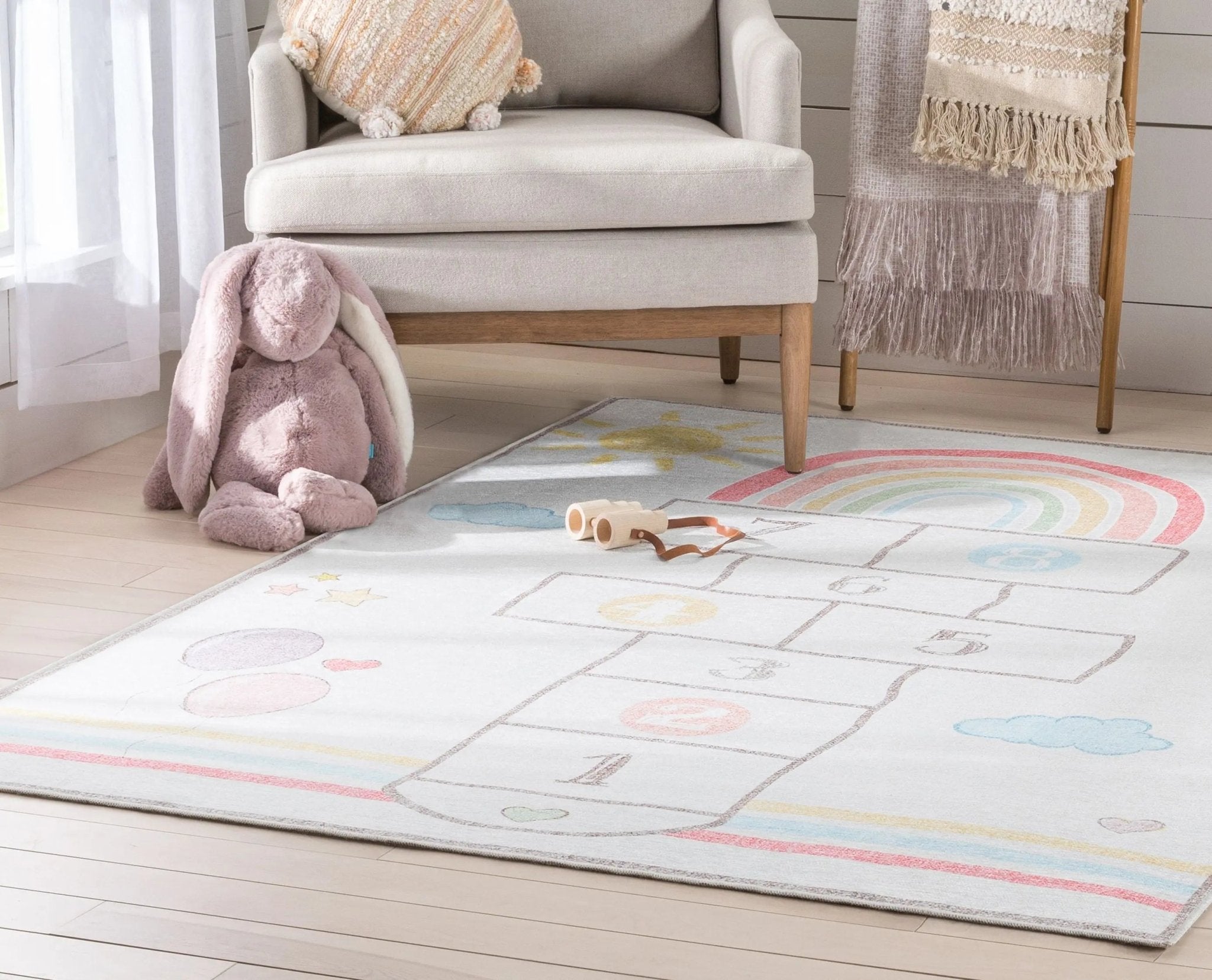 Hopscotch Rainbow Modern Multi Beige Kids Flat-Weave Rug、mySite、gigharbornorthrealestate