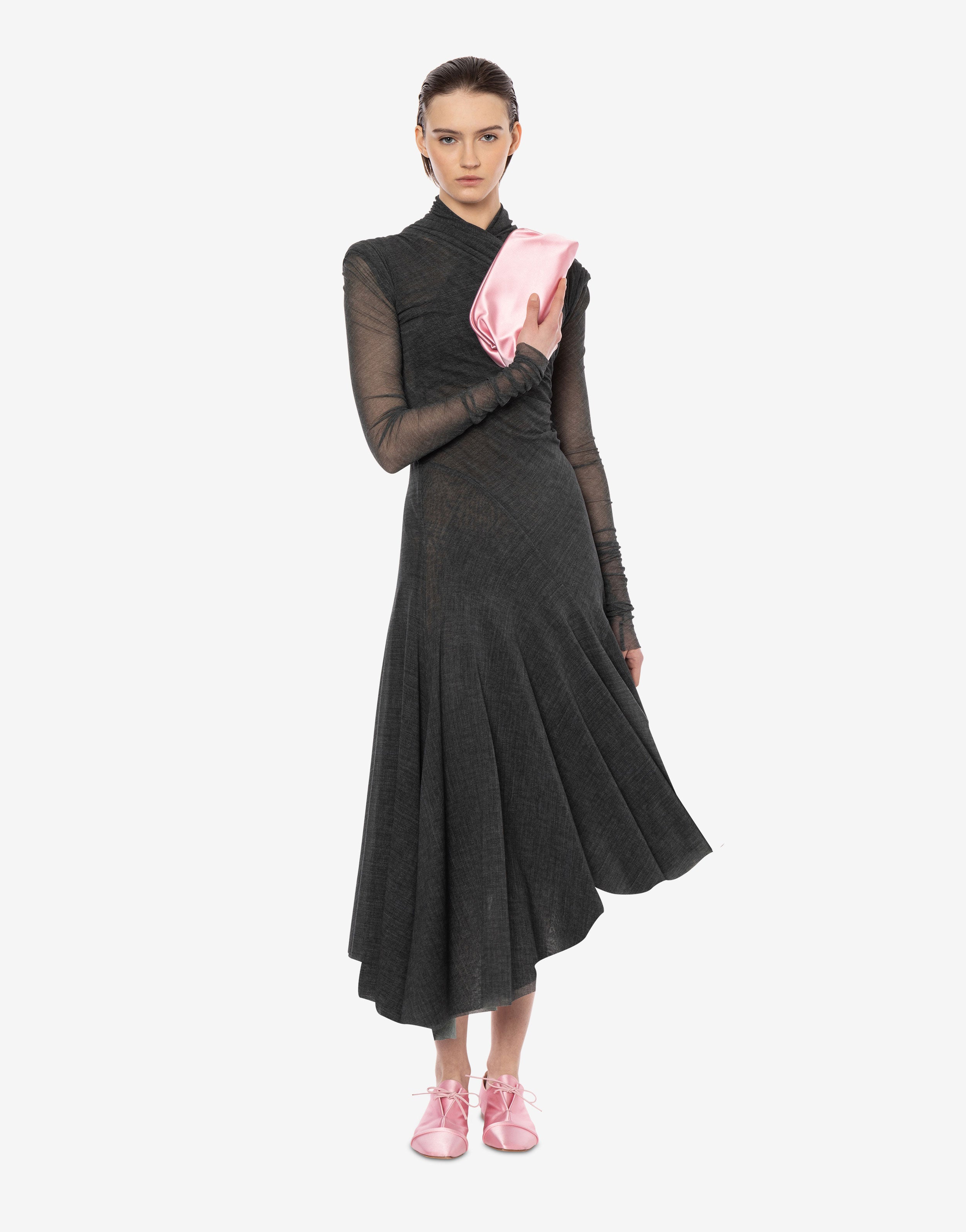 Abito asimmetrico in tulle stretch stampato、mySite、aoinhome