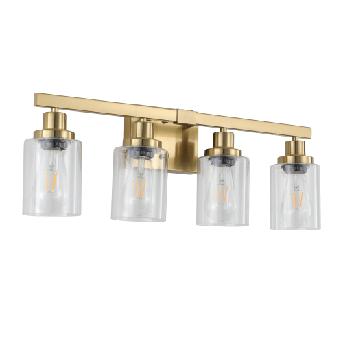 24" Golden 4-Light Vanity Light with Clear Glass Shades, Modern Iron Metal Bathroom Wall Fixture for Mirror, Ideal for Bathroom and Dressing Table (No Bulbs)、、eastwooduniform