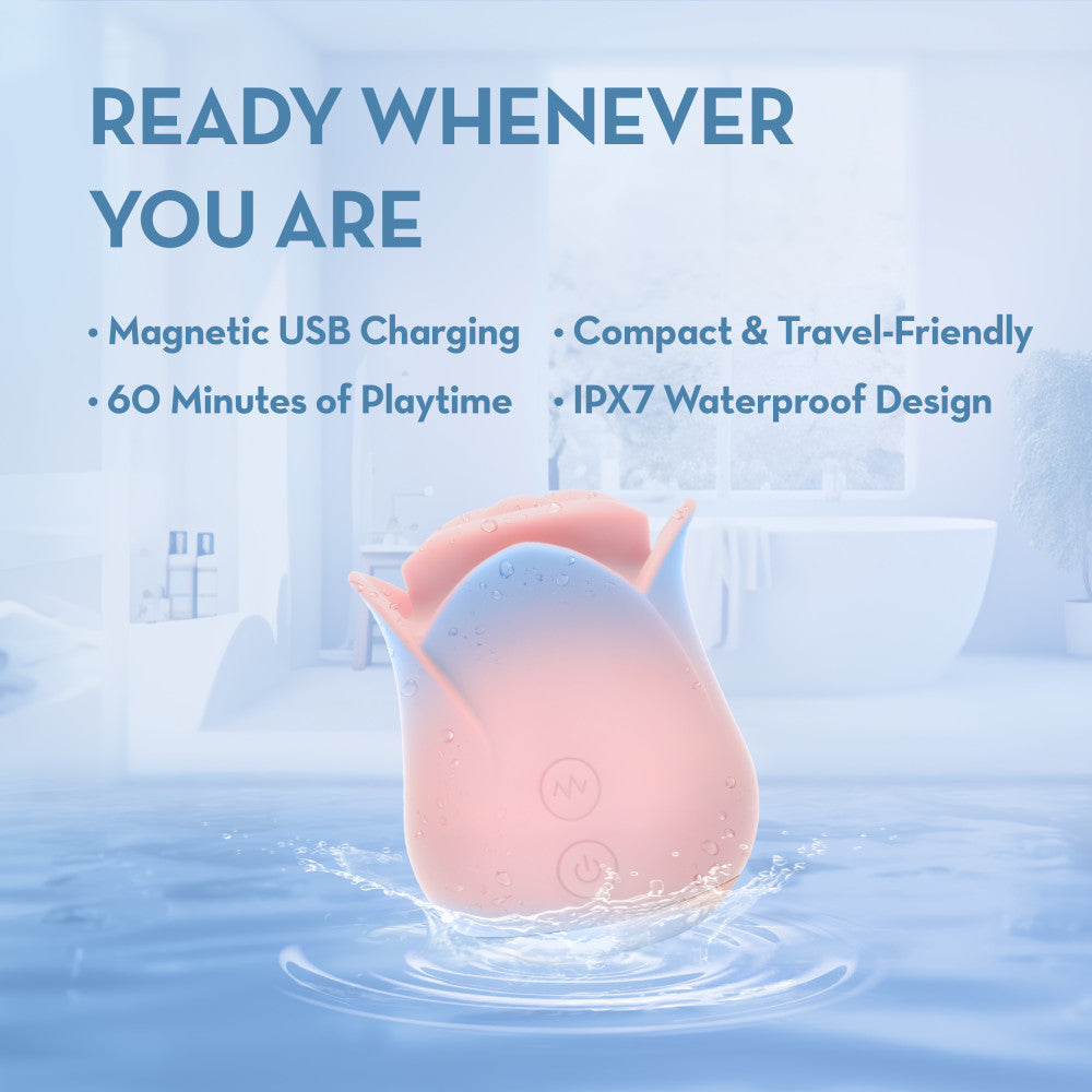 Blush Collection | Kissing Rose Silicone Floral Vibrator With ‘French Kiss’ Speeds – Magnetic USB Rechargeable – In Pink、mySite、bottomscart