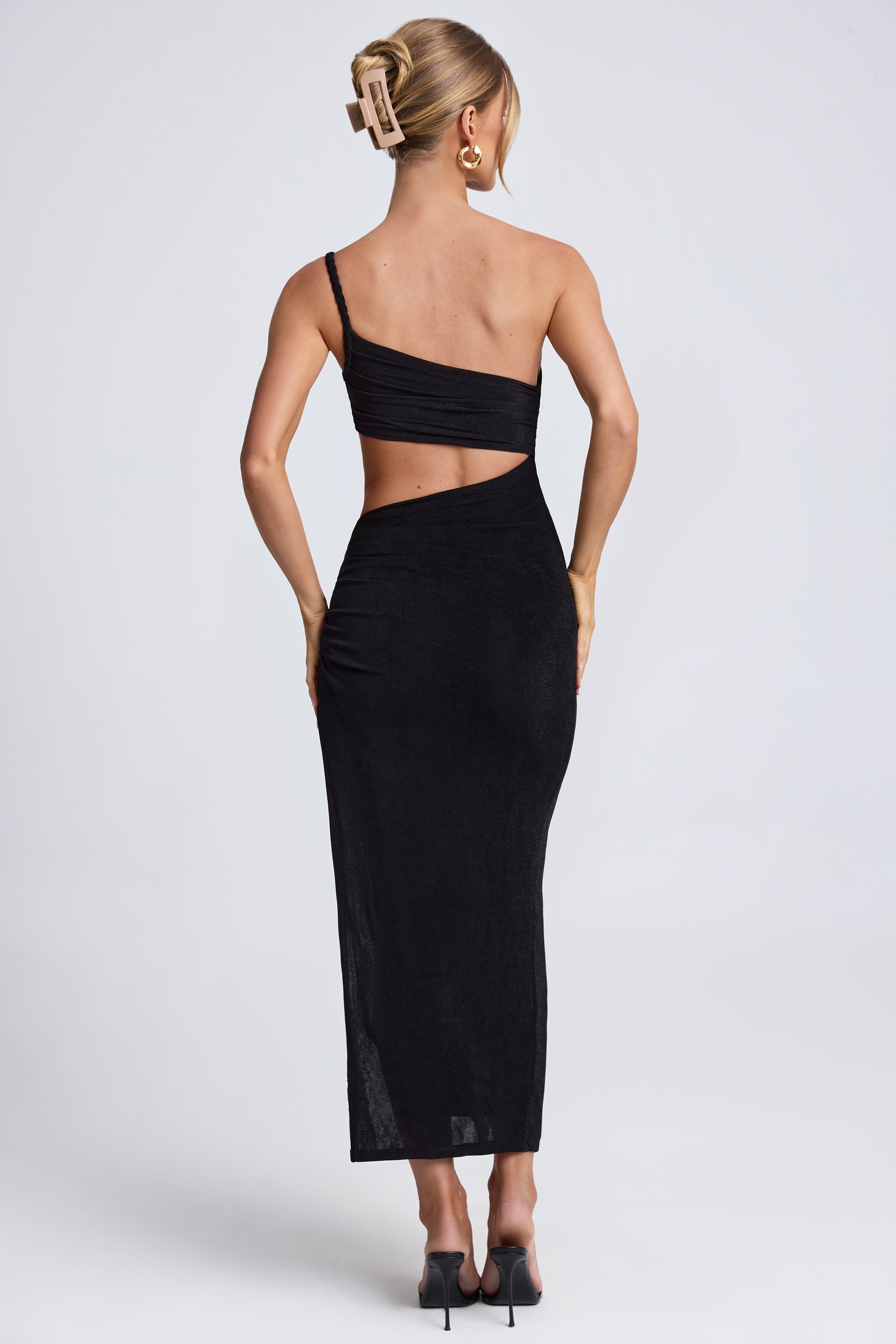 One Shoulder Cut Out Maxi Dress in Black、mySite、solidvoid