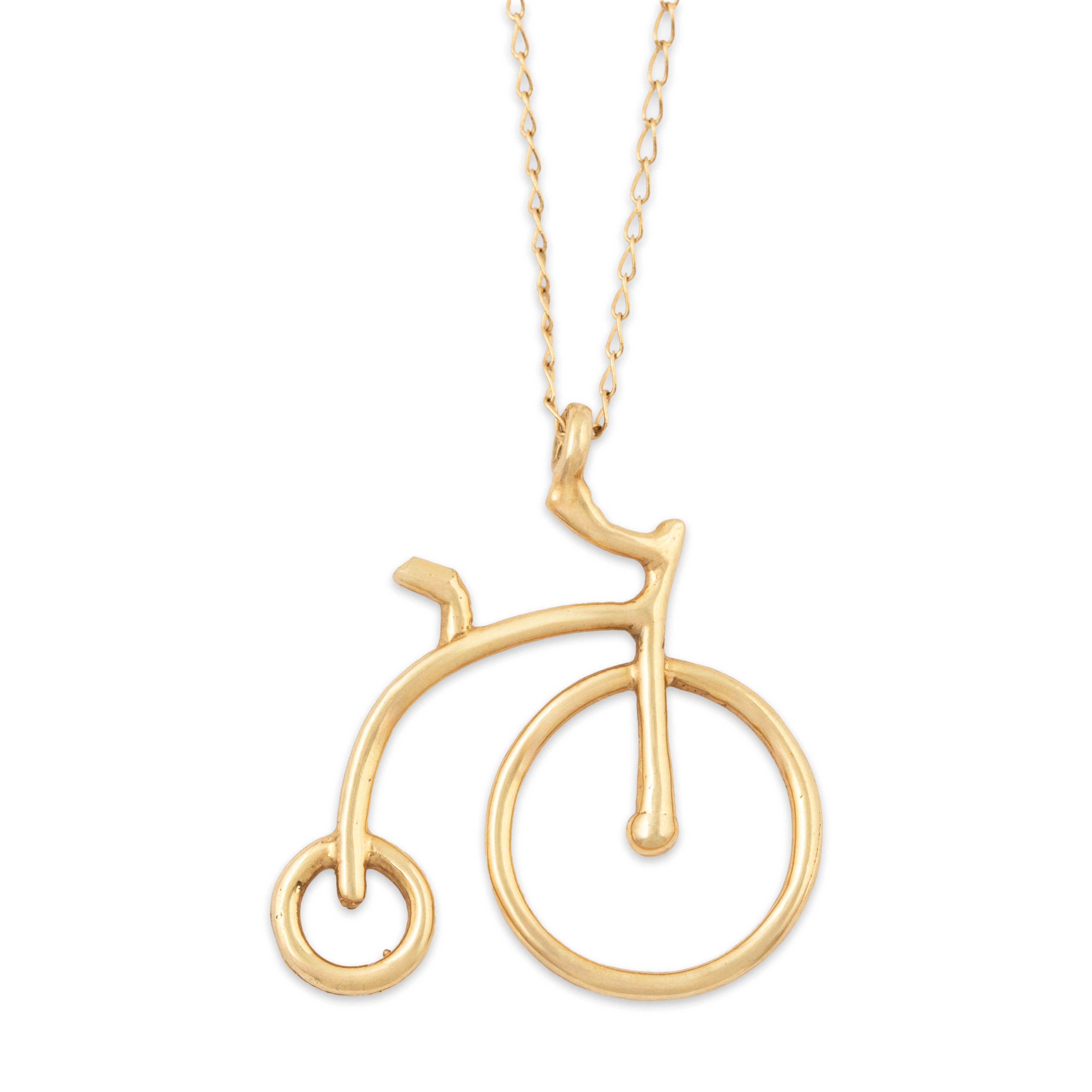 Vintage 14k Yellow Gold Figural Penny Farthing High Wheel Pendant Necklace 16、mySite、hinf8tx79