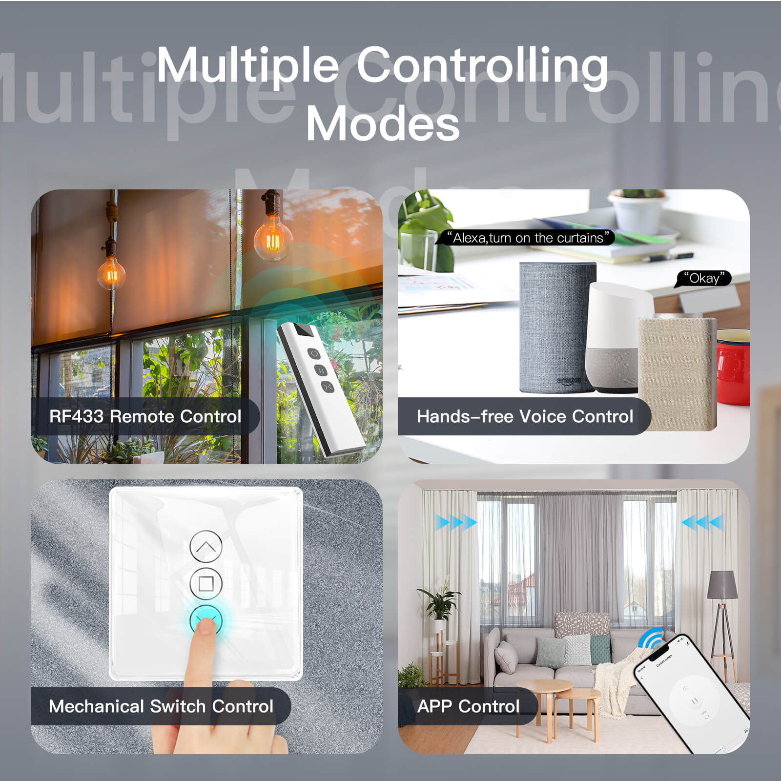 MOES WiFi Curtain Switch RF433 Smart 2.5D Arc Glass Touch Panel for Roller Blinds Shutters、mySite、fannypackpong