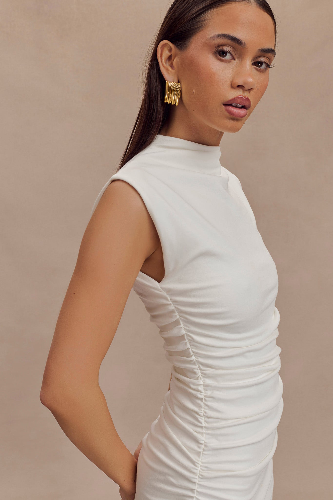 Elliot High Neck Sleeveless Mini Dress - White、mySite、solidvoid