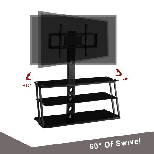 Black Multi-Function Angle And Height Adjustable Tempered Glass TV Stand、、casual