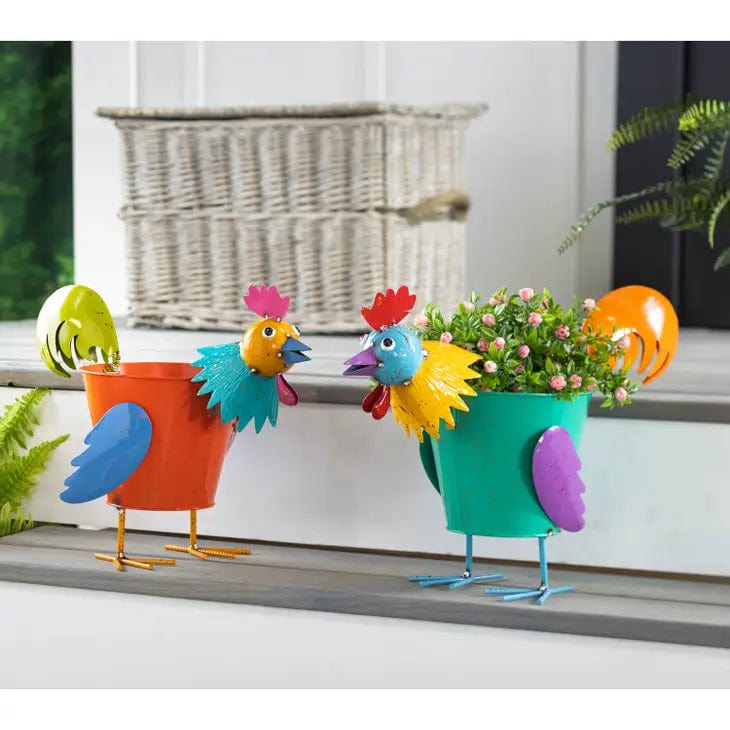 Colorful Metal Pig or Rooster Planter 2 Asst、mySite、g9winljtr