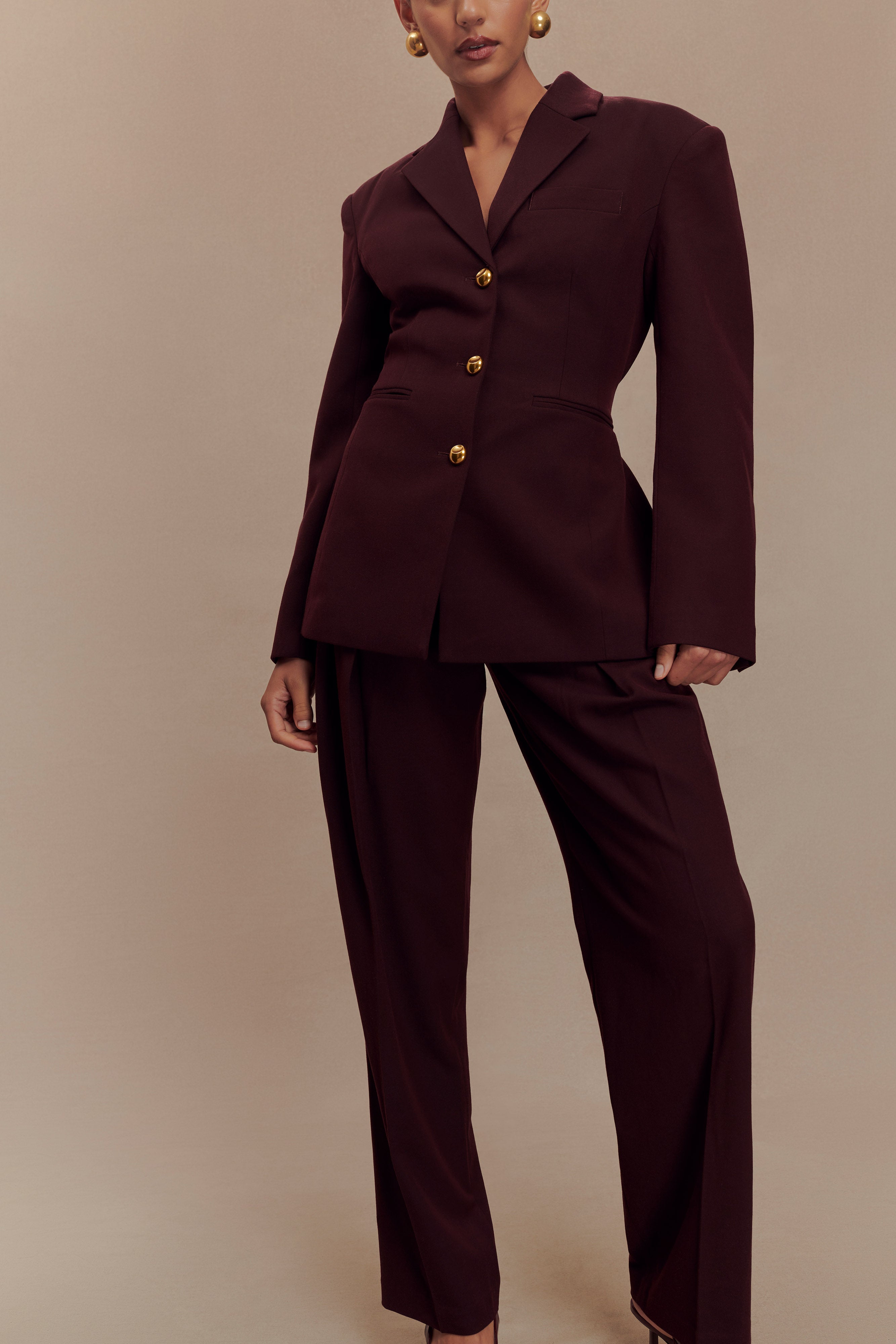 Penelope Pleated High Waisted Pants - Mahogany、mySite、solidvoid