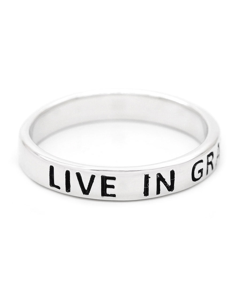 Live In Gratitude Sterling Silver Mantra Ring、mySite、topwebapps