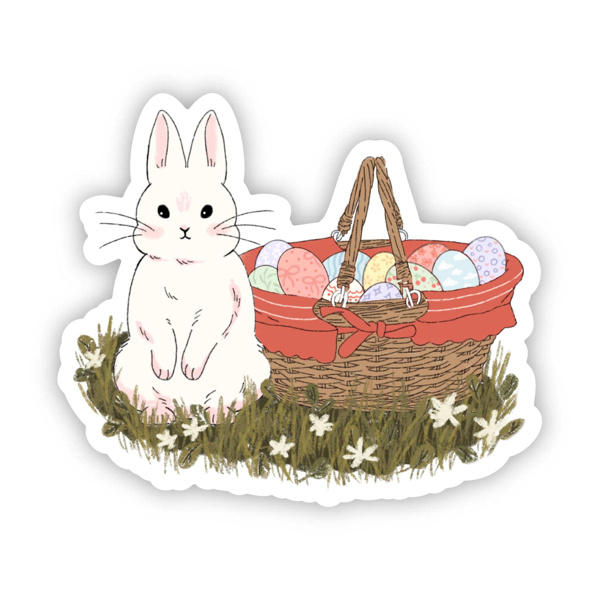  Cute White Bunny With Easter Egg Basket Sticker、mySite、elrpsem3k