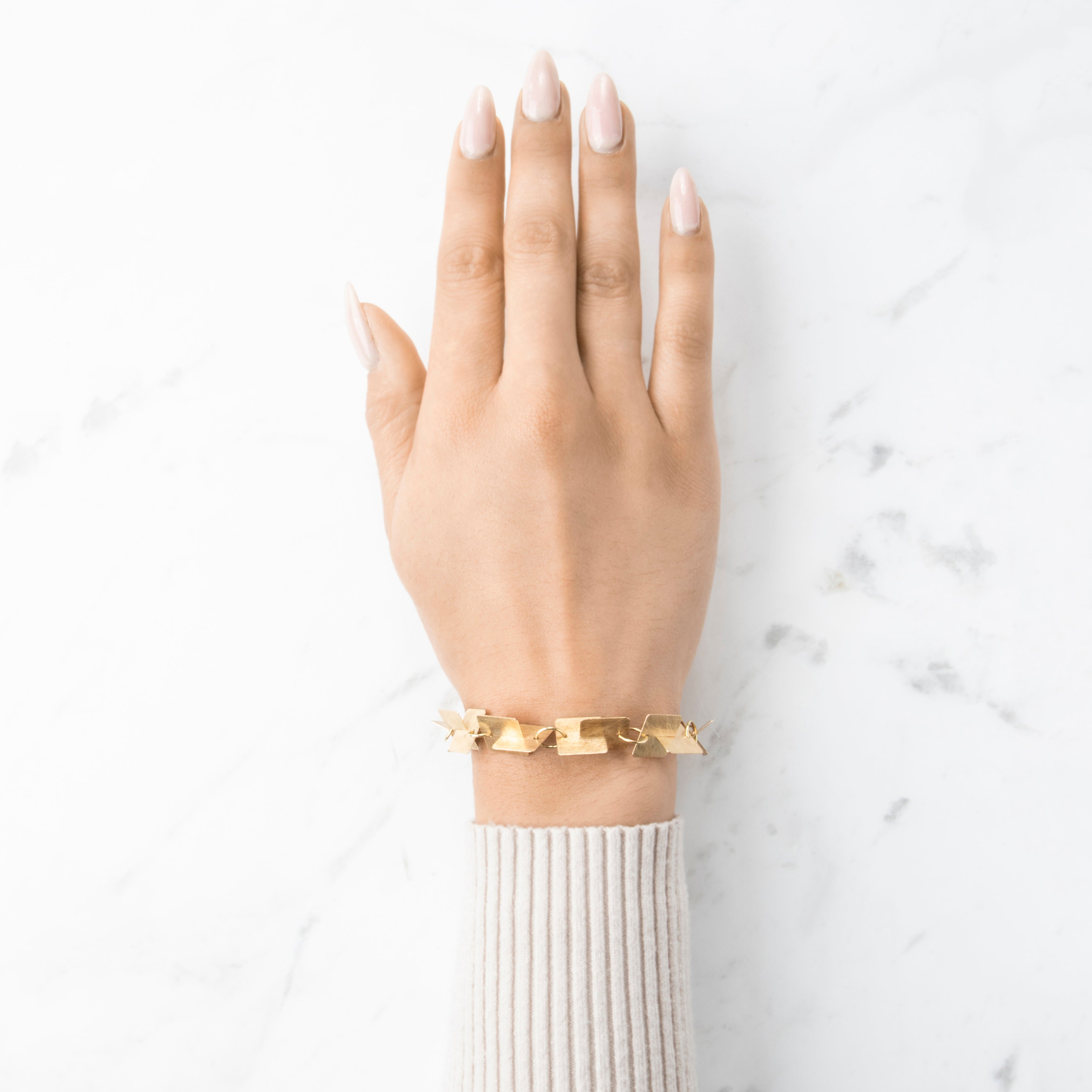 Vintage Italian 14k Yellow Gold Modernist Textured Square Links Bracelet 6.75、mySite、hinf8tx79